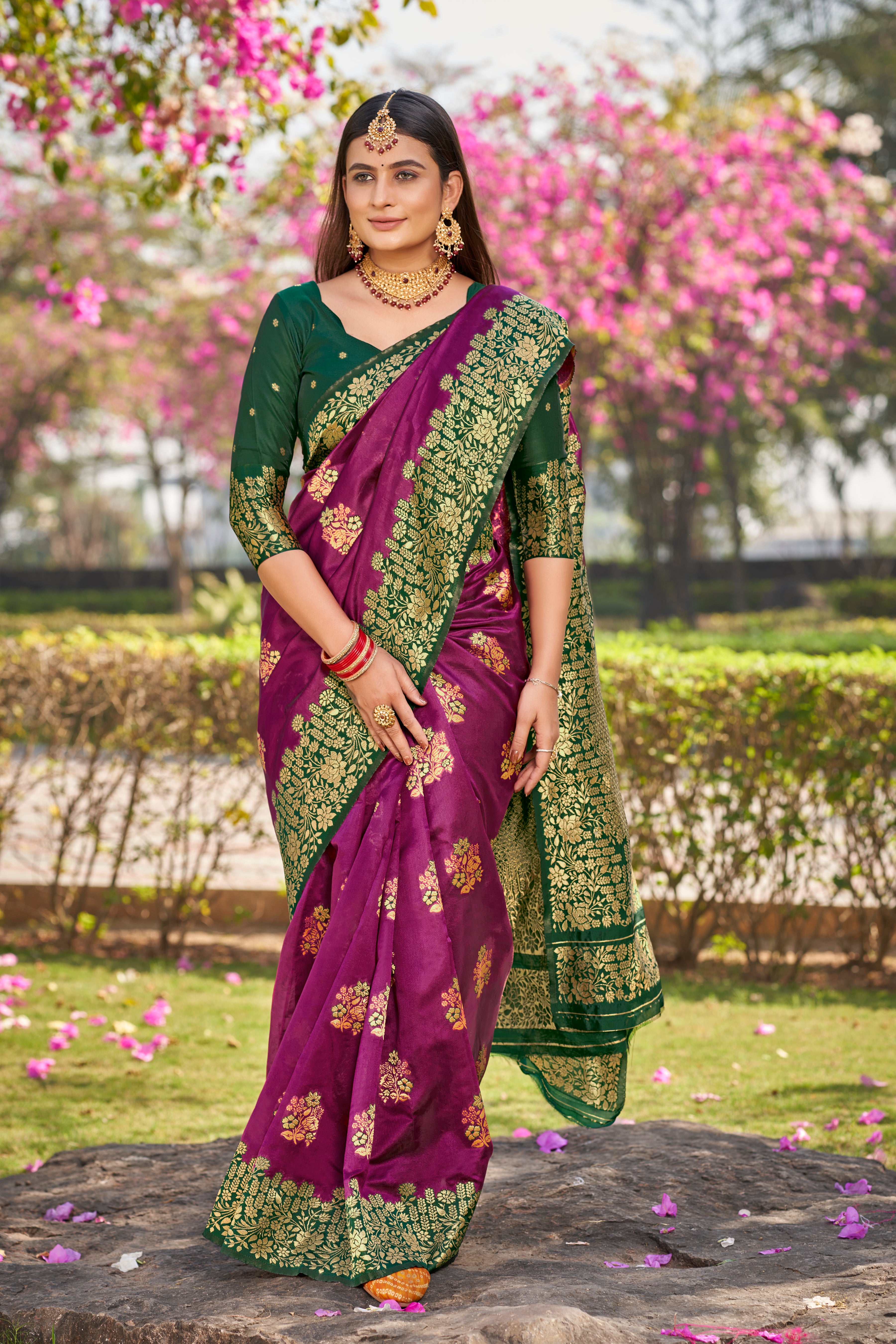 Floral Kanjeevaram Woven Design Zari Baluchari Saree
