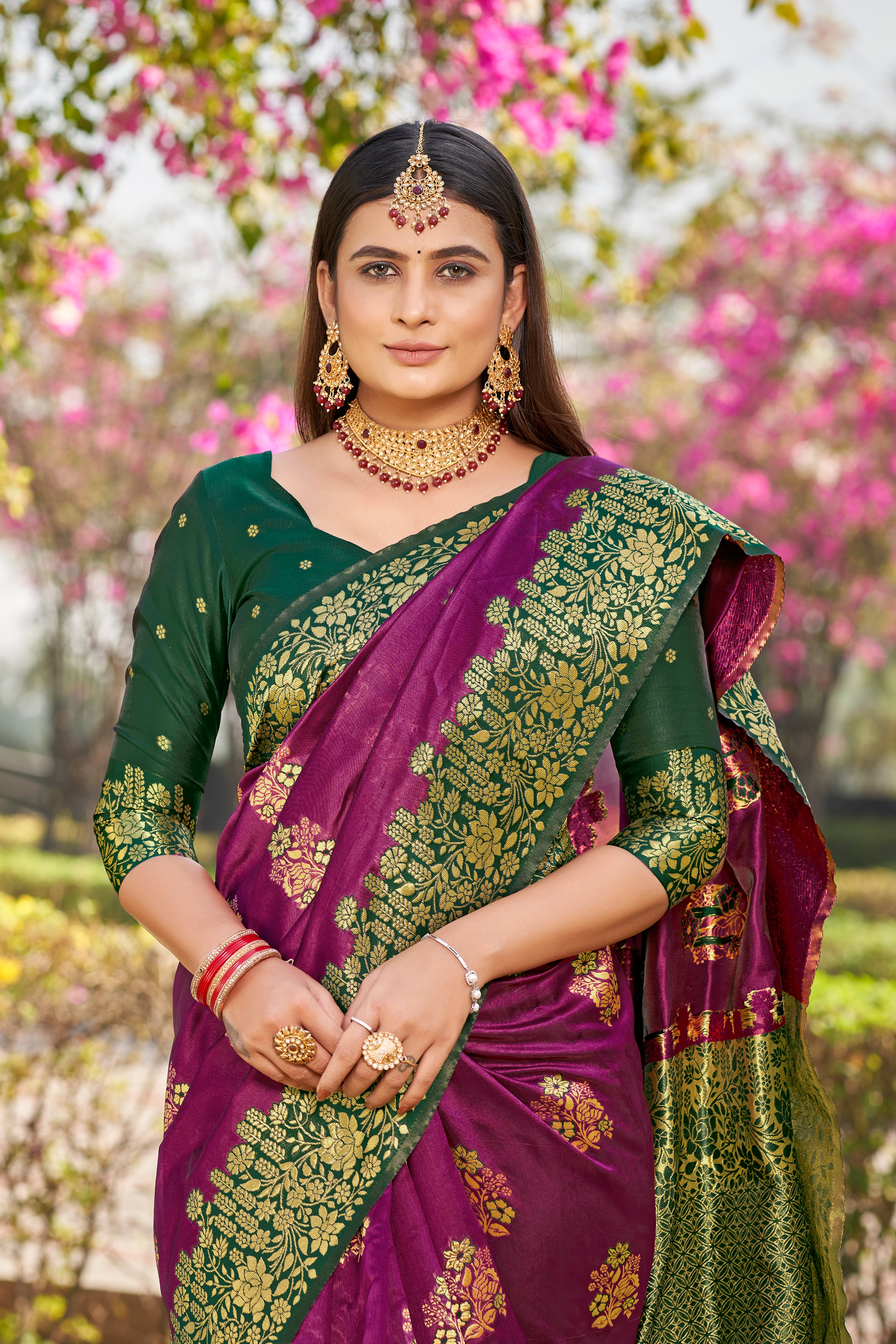 Floral Kanjeevaram Woven Design Zari Baluchari Saree