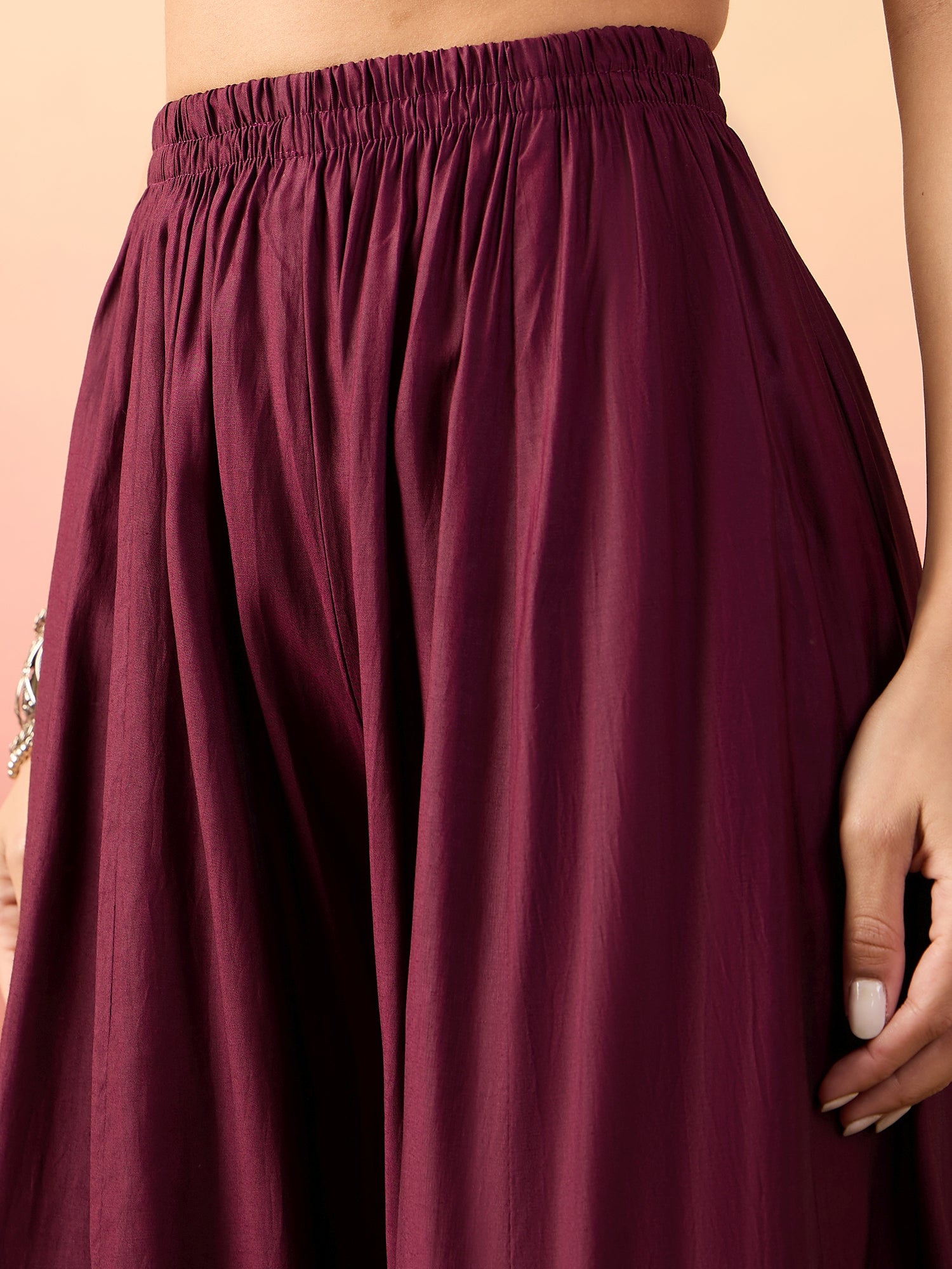 Embroidered Thread Work Pure Silk Kurti With Palazzos & Dupatta