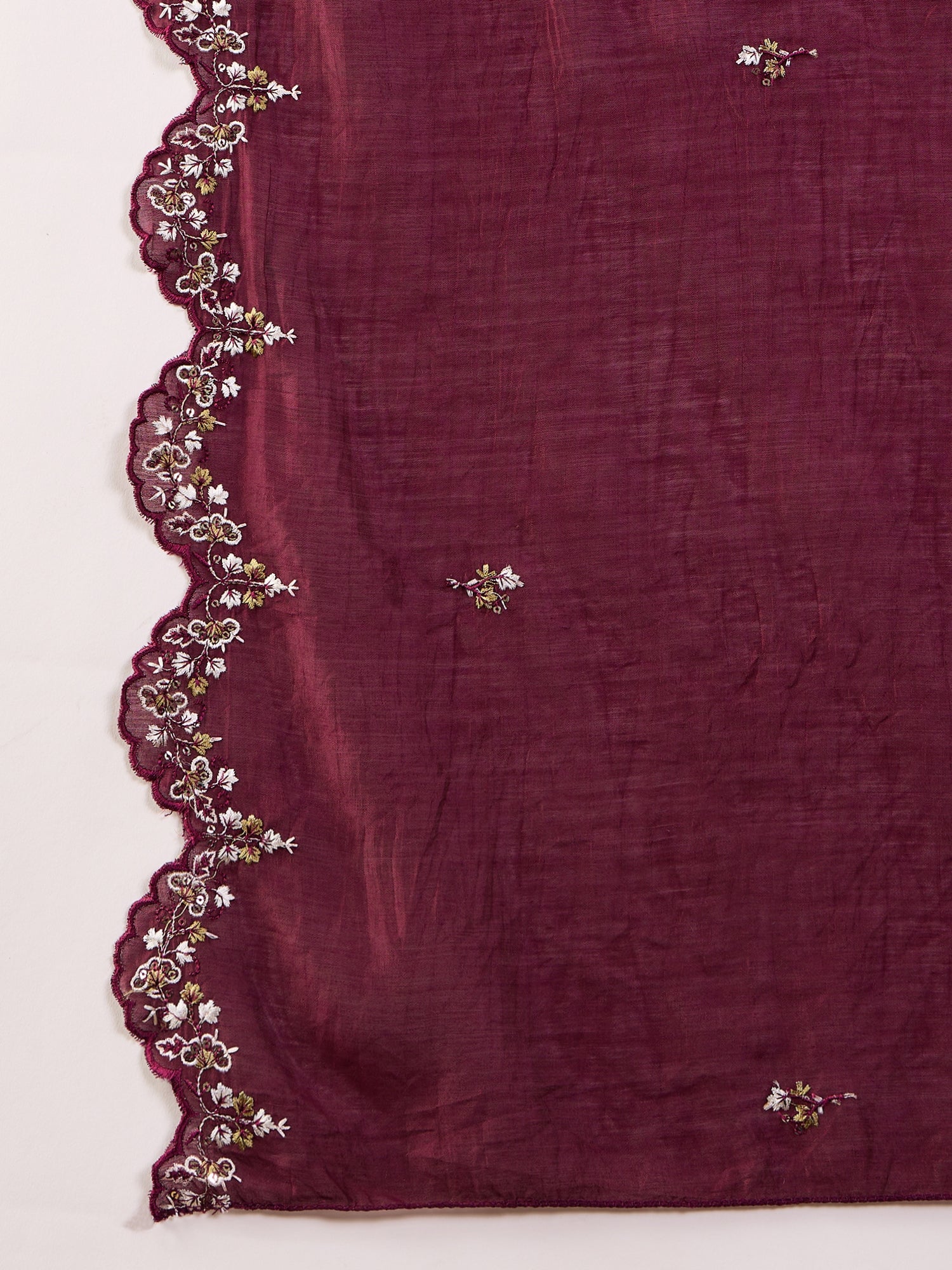 Embroidered Thread Work Pure Silk Kurti With Palazzos & Dupatta