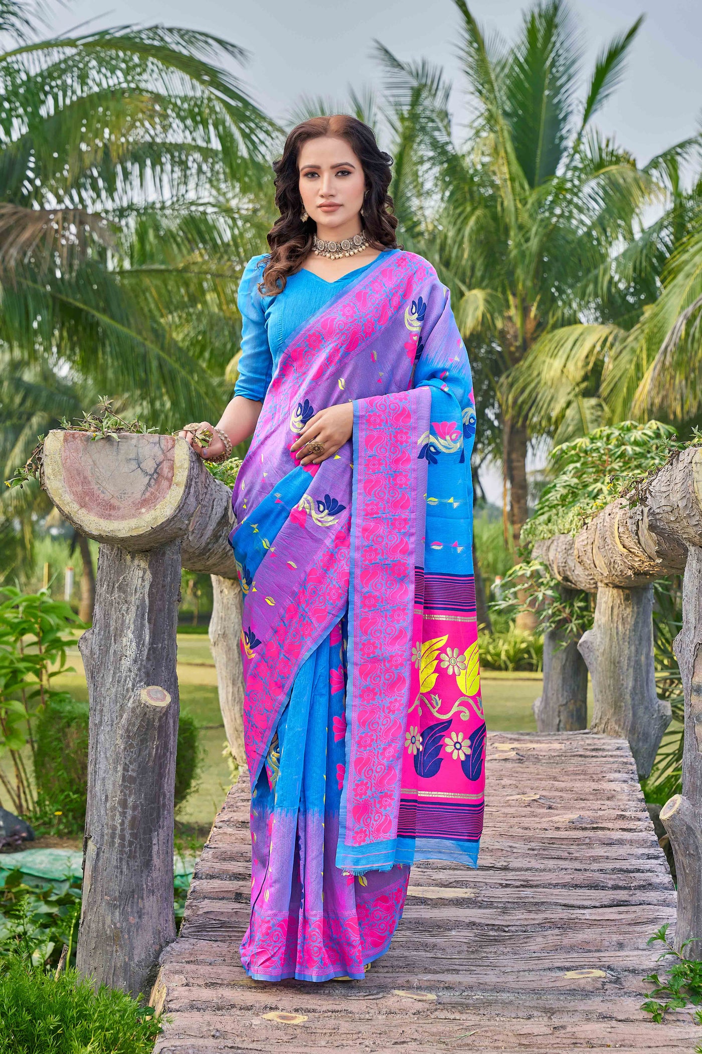 Floral Printed Zari Silk Cotton Saree