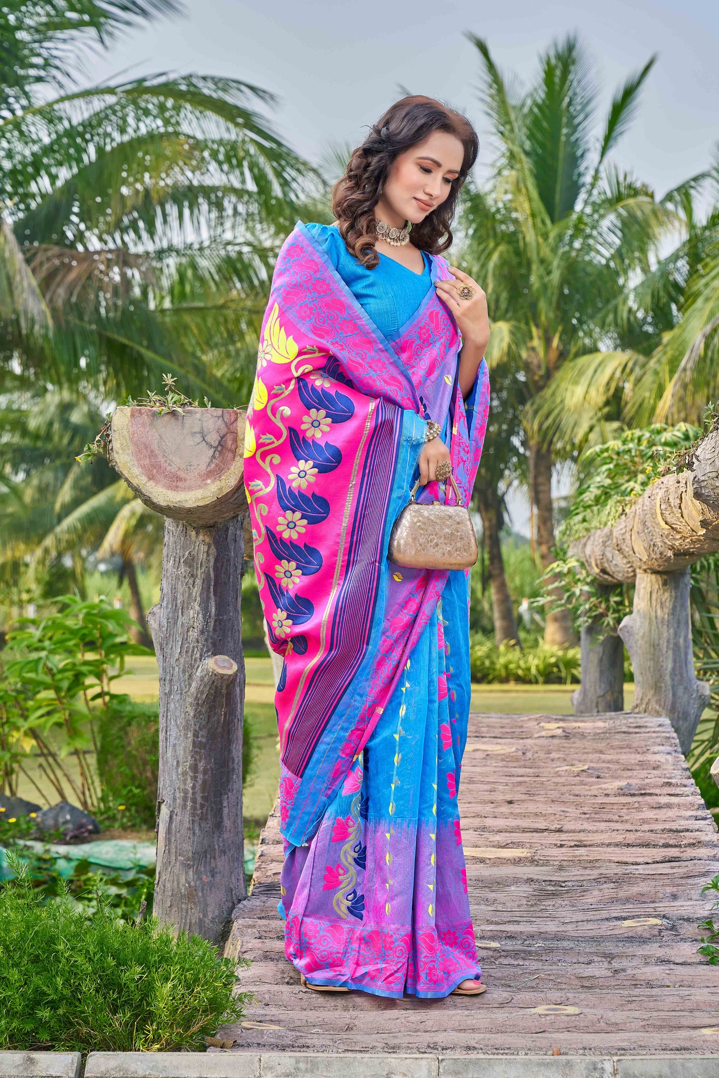 Floral Printed Zari Silk Cotton Saree