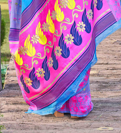 Floral Printed Zari Silk Cotton Saree