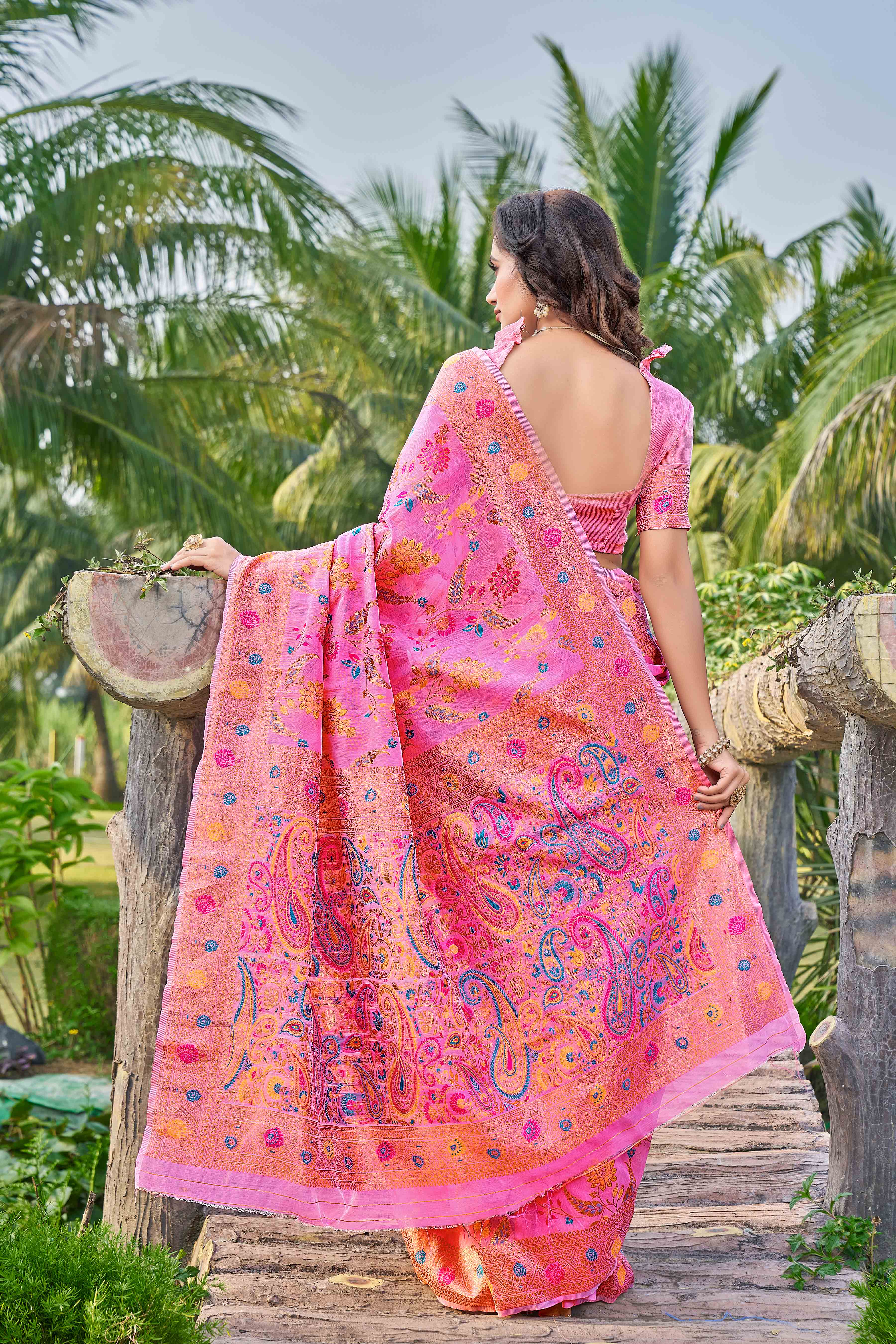 Floral Woven Design Zari Pashmina Saree