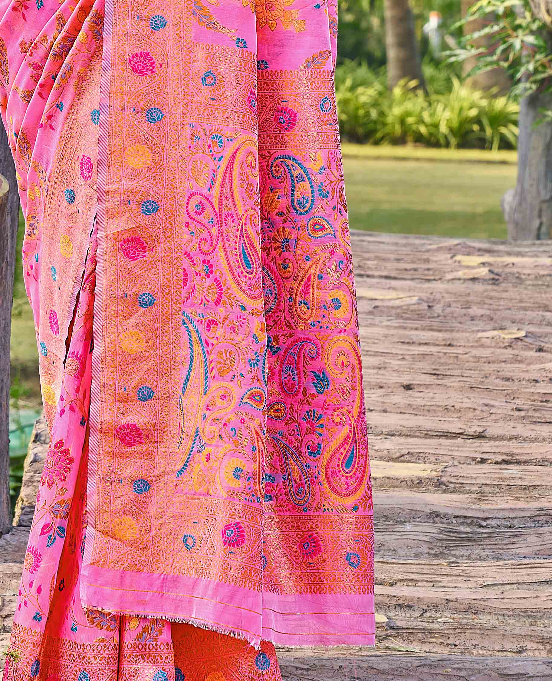 Floral Woven Design Zari Pashmina Saree
