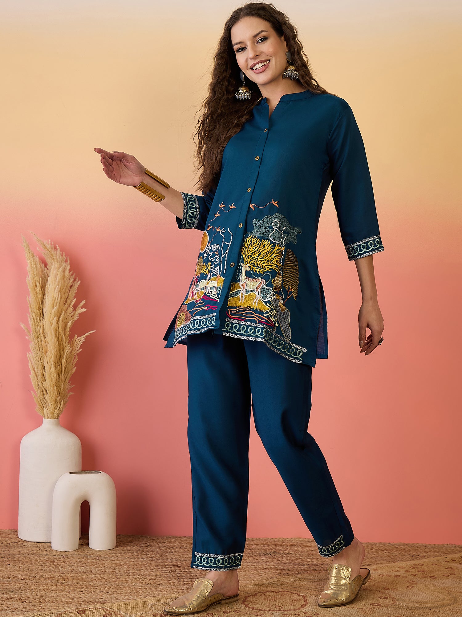 Embroidered Tunic With Trouser Co-Ords