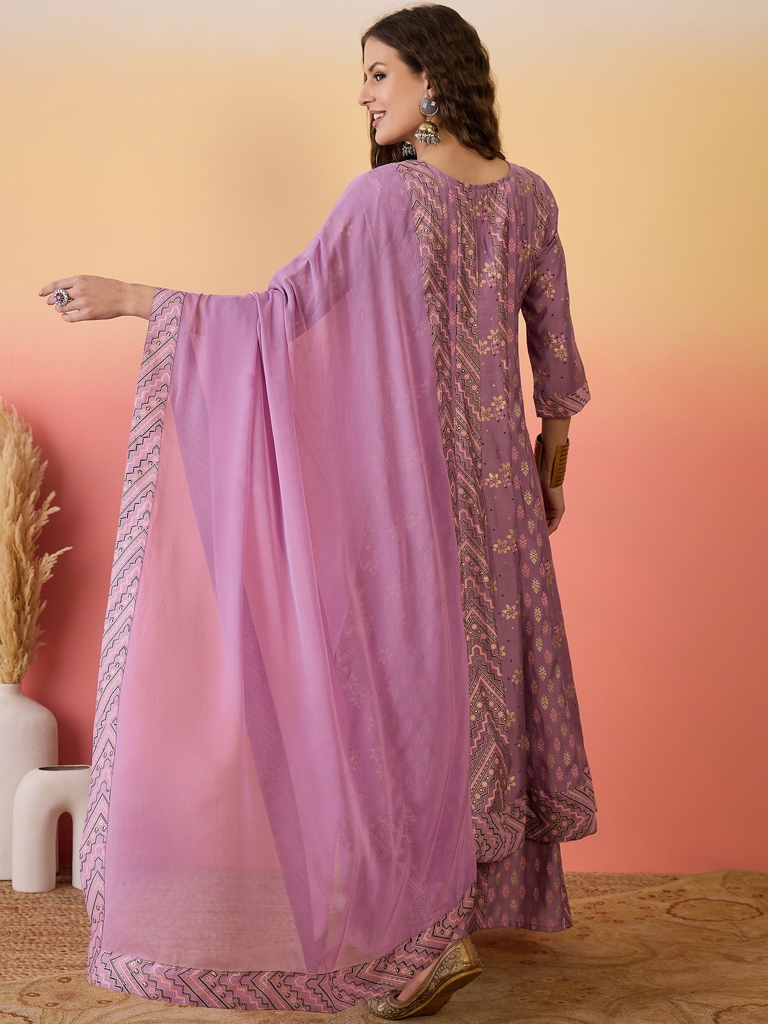 Embroidered Kurta & Palazzo With Dupatta