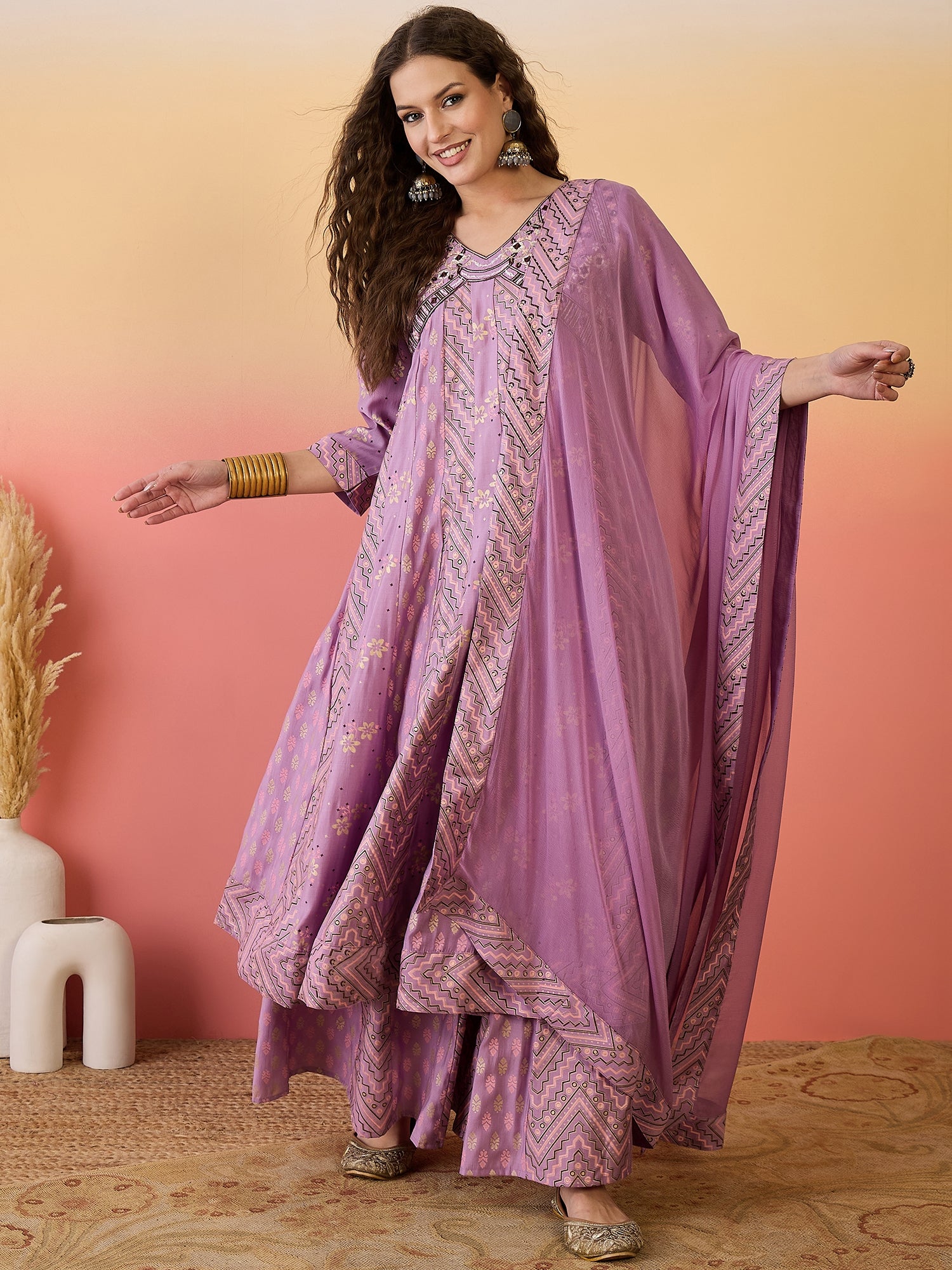 Embroidered Kurta & Palazzo With Dupatta