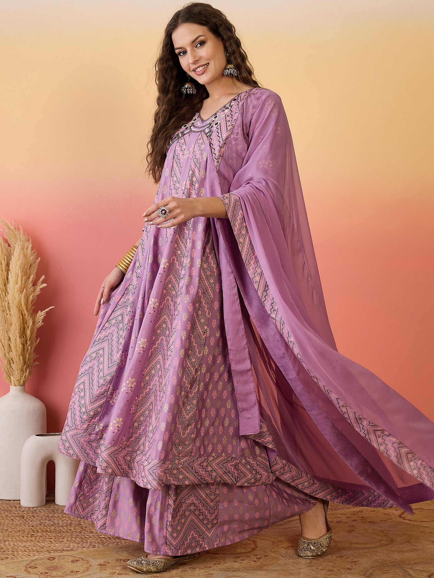 Embroidered Kurta & Palazzo With Dupatta