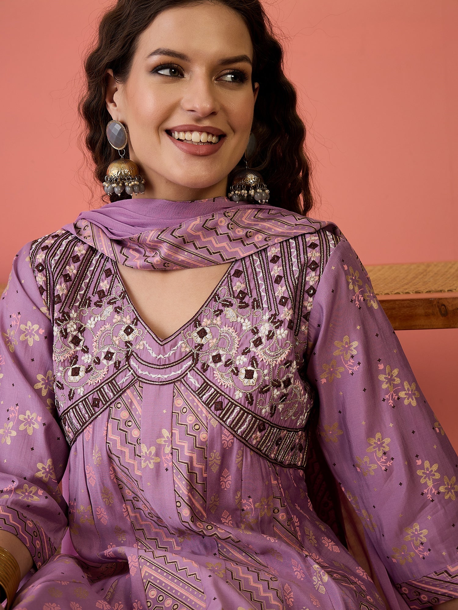 Embroidered Kurta & Palazzo With Dupatta