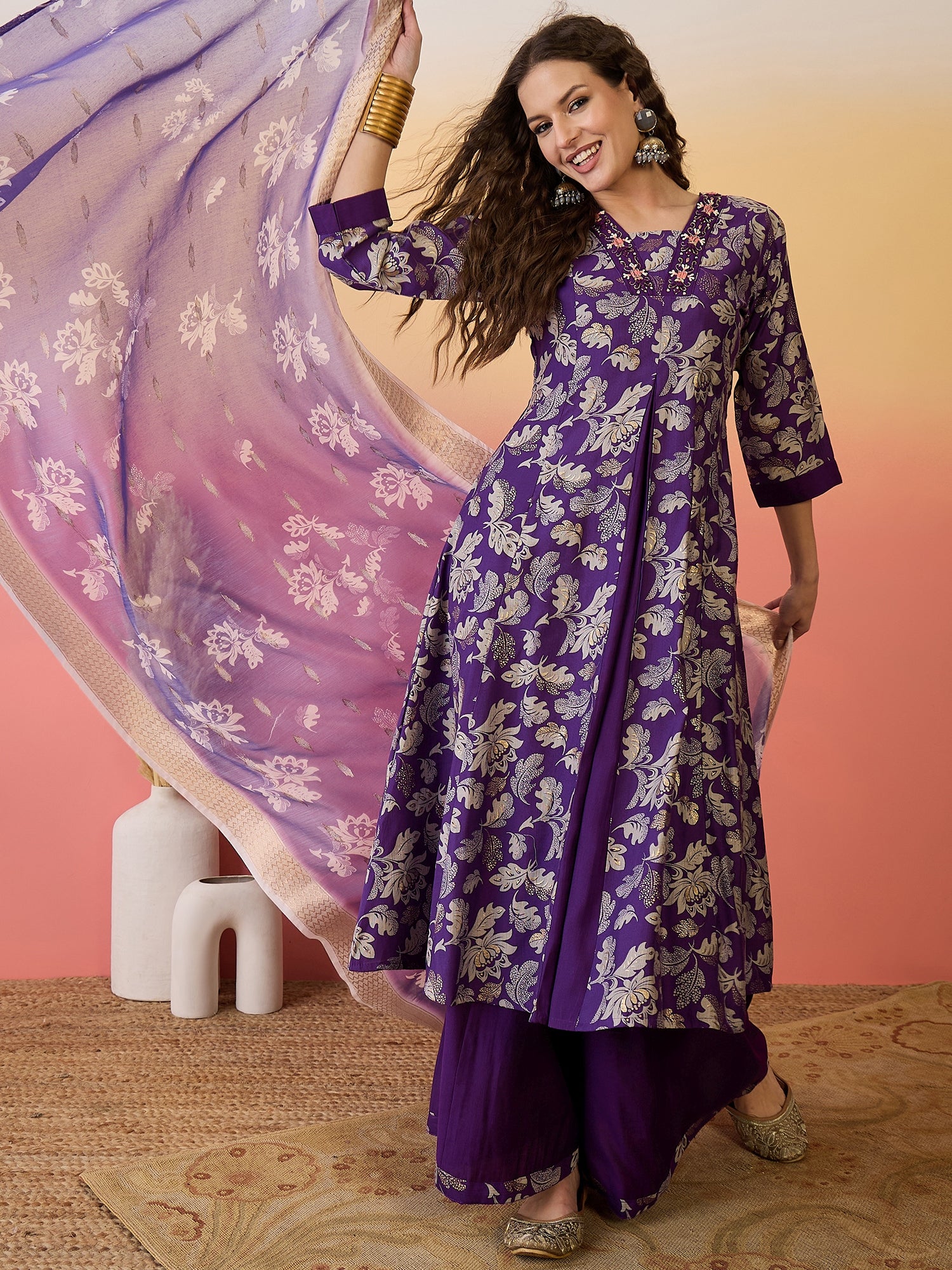 Yoke Design Anarkali Kurta Set With Dupatta
