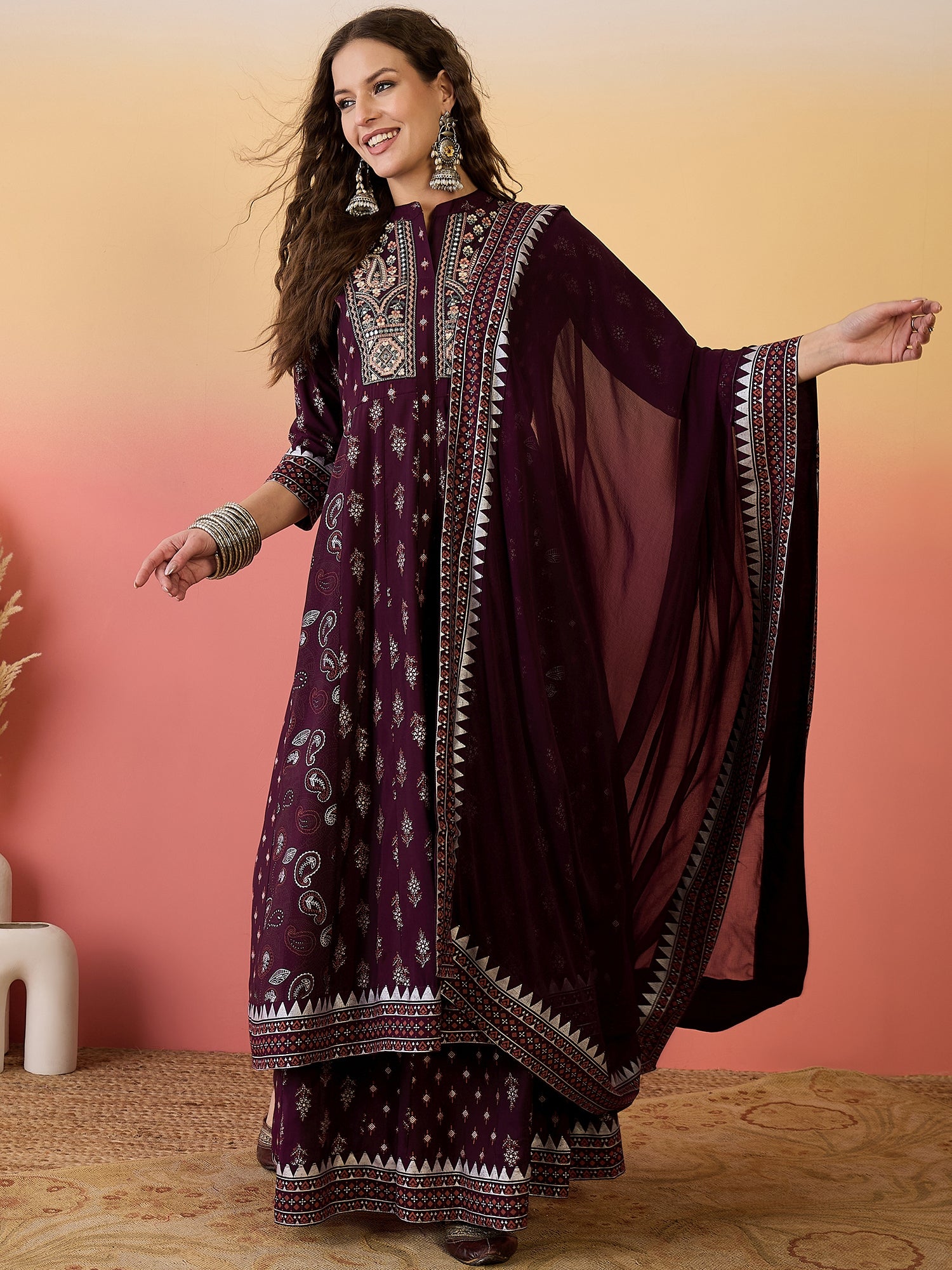 Women Embroidered Anarkali Kurta Set With Dupatta