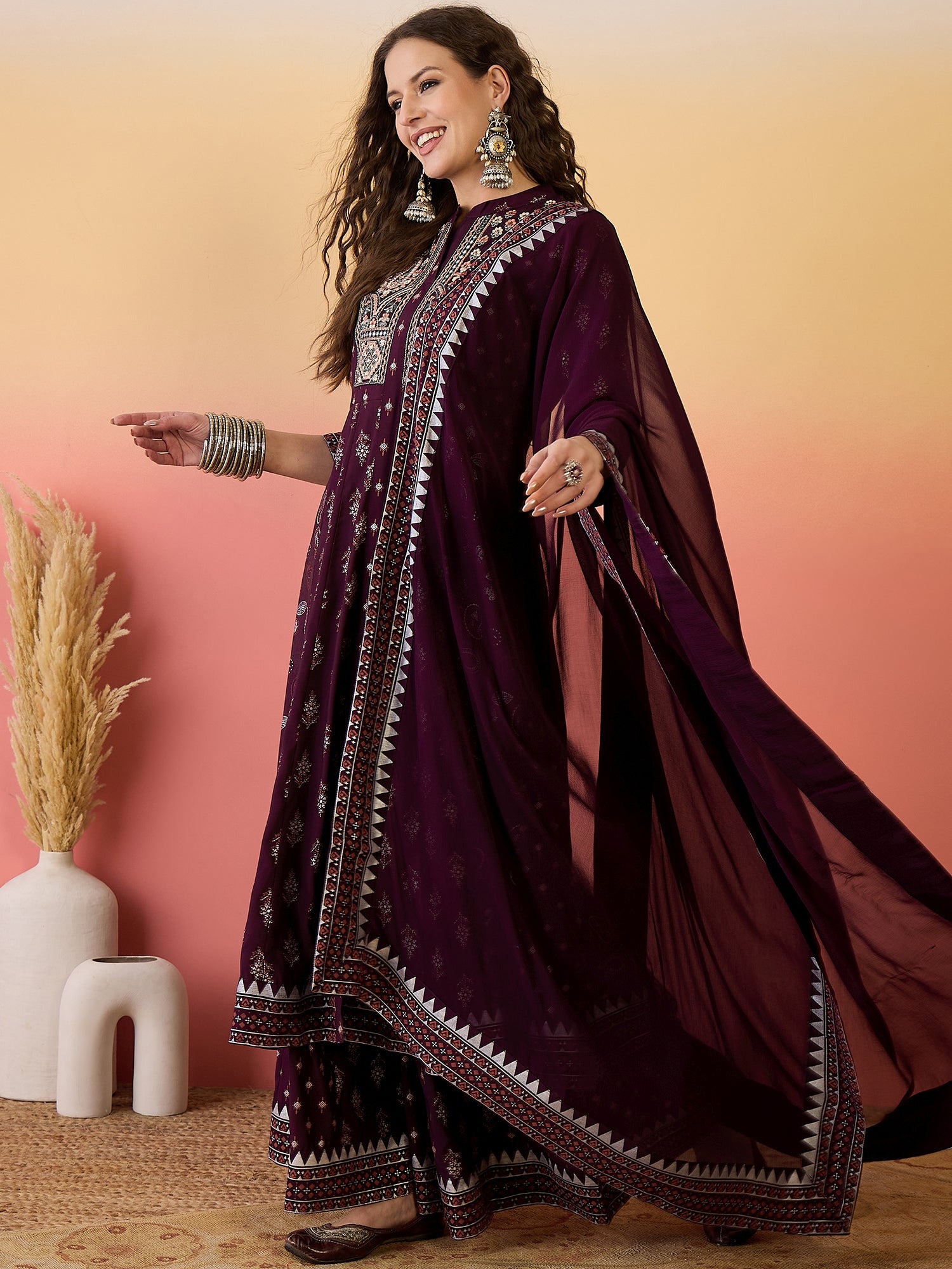 Women Embroidered Anarkali Kurta Set With Dupatta