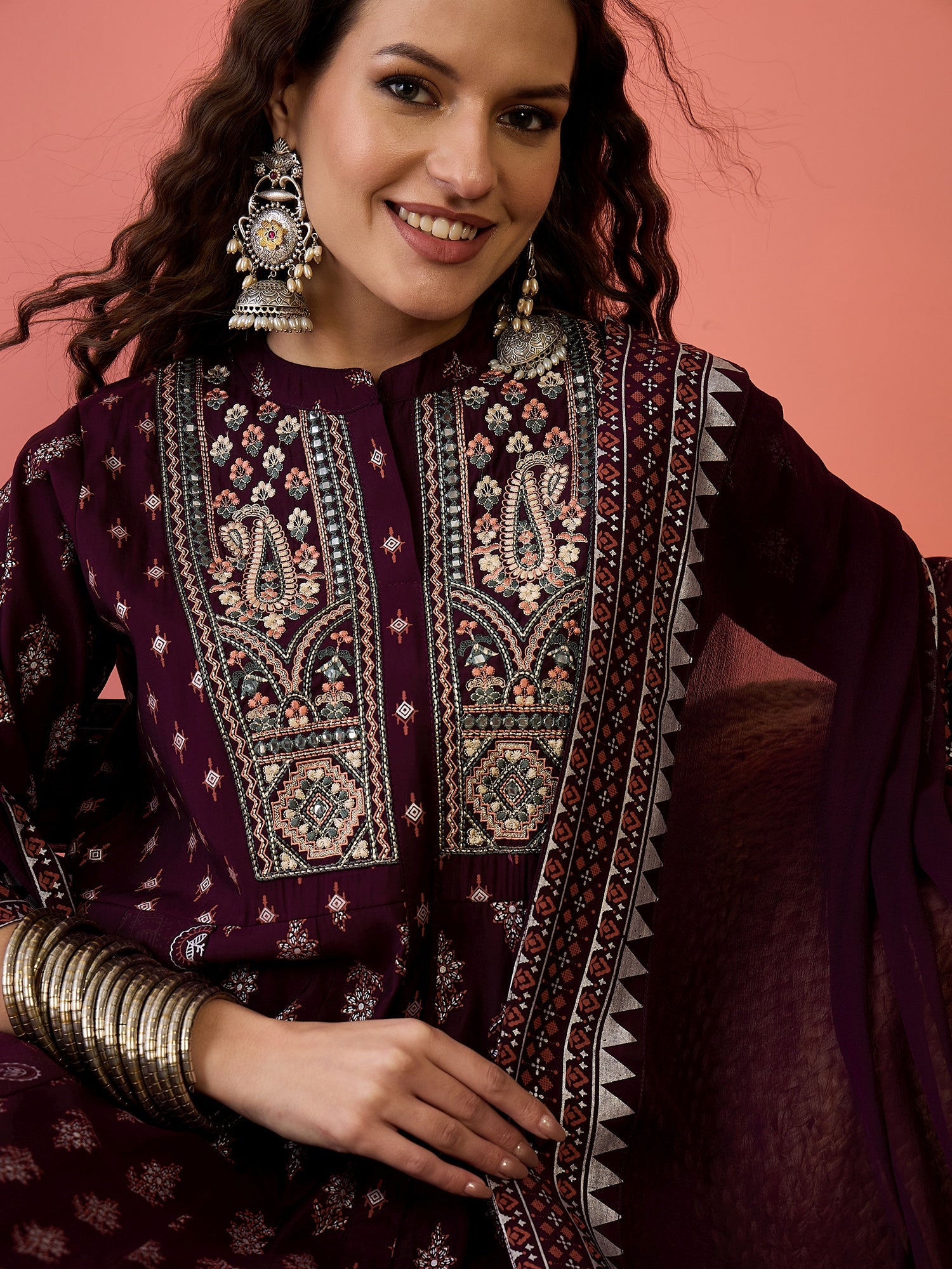 Women Embroidered Anarkali Kurta Set With Dupatta