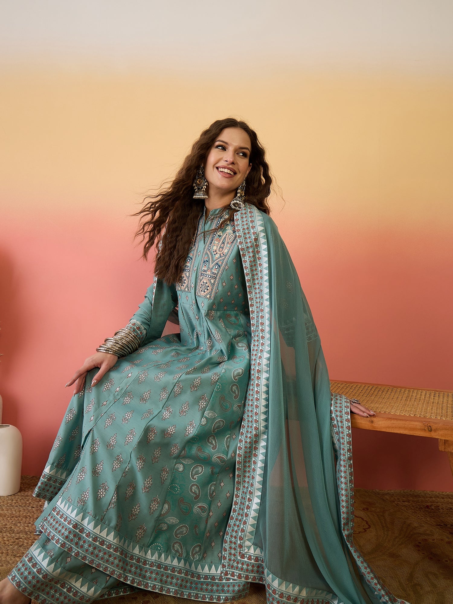 Women Embroidered Anarkali Kurta Set With Dupatta