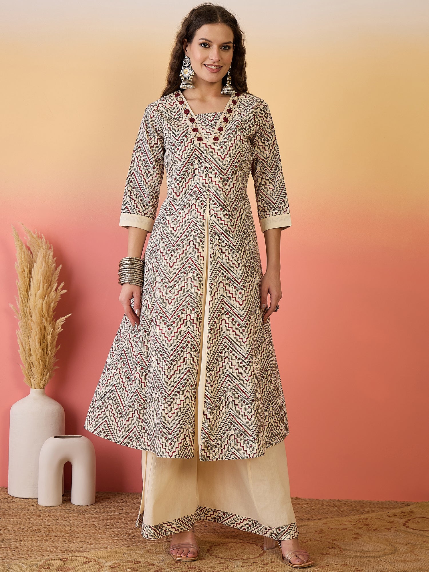 Women Embroidered Anarkali Kurta Set With Dupatta