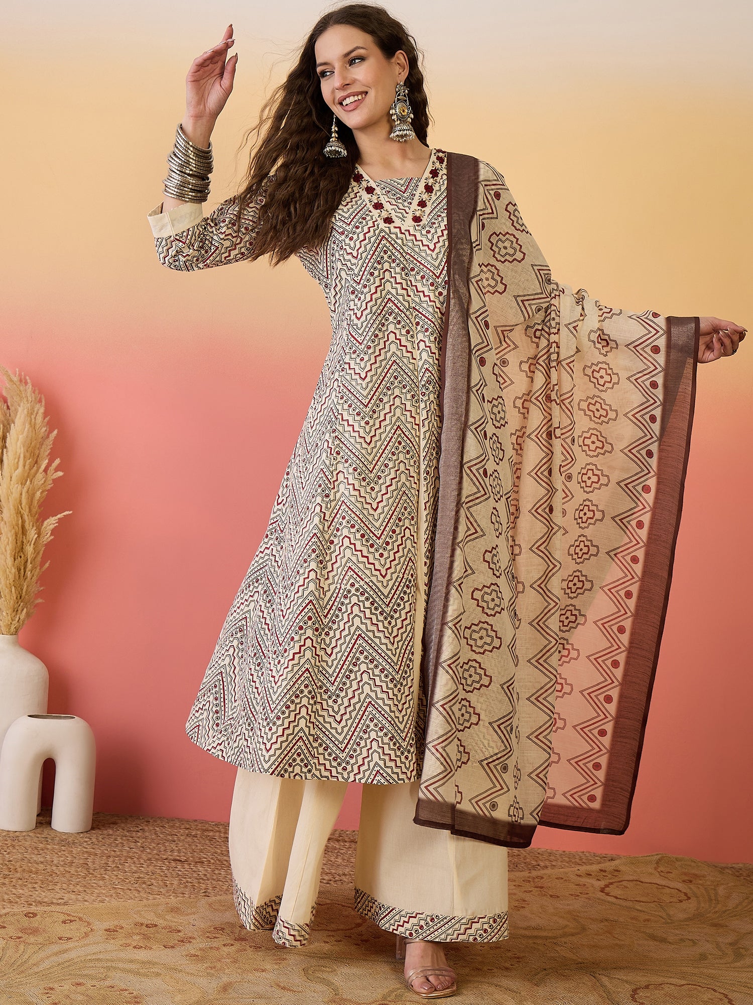 Women Embroidered Anarkali Kurta Set With Dupatta