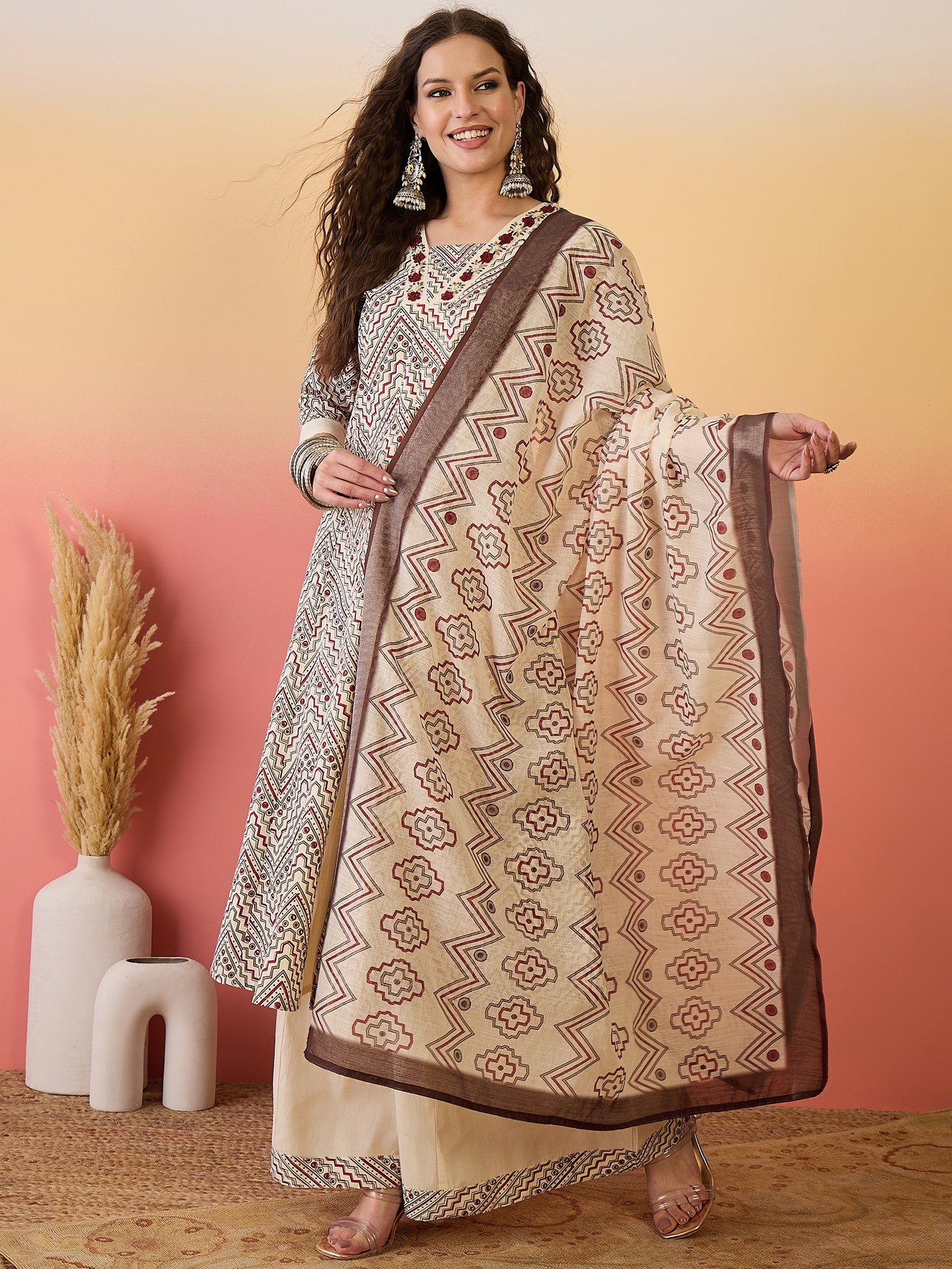 Women Embroidered Anarkali Kurta Set With Dupatta