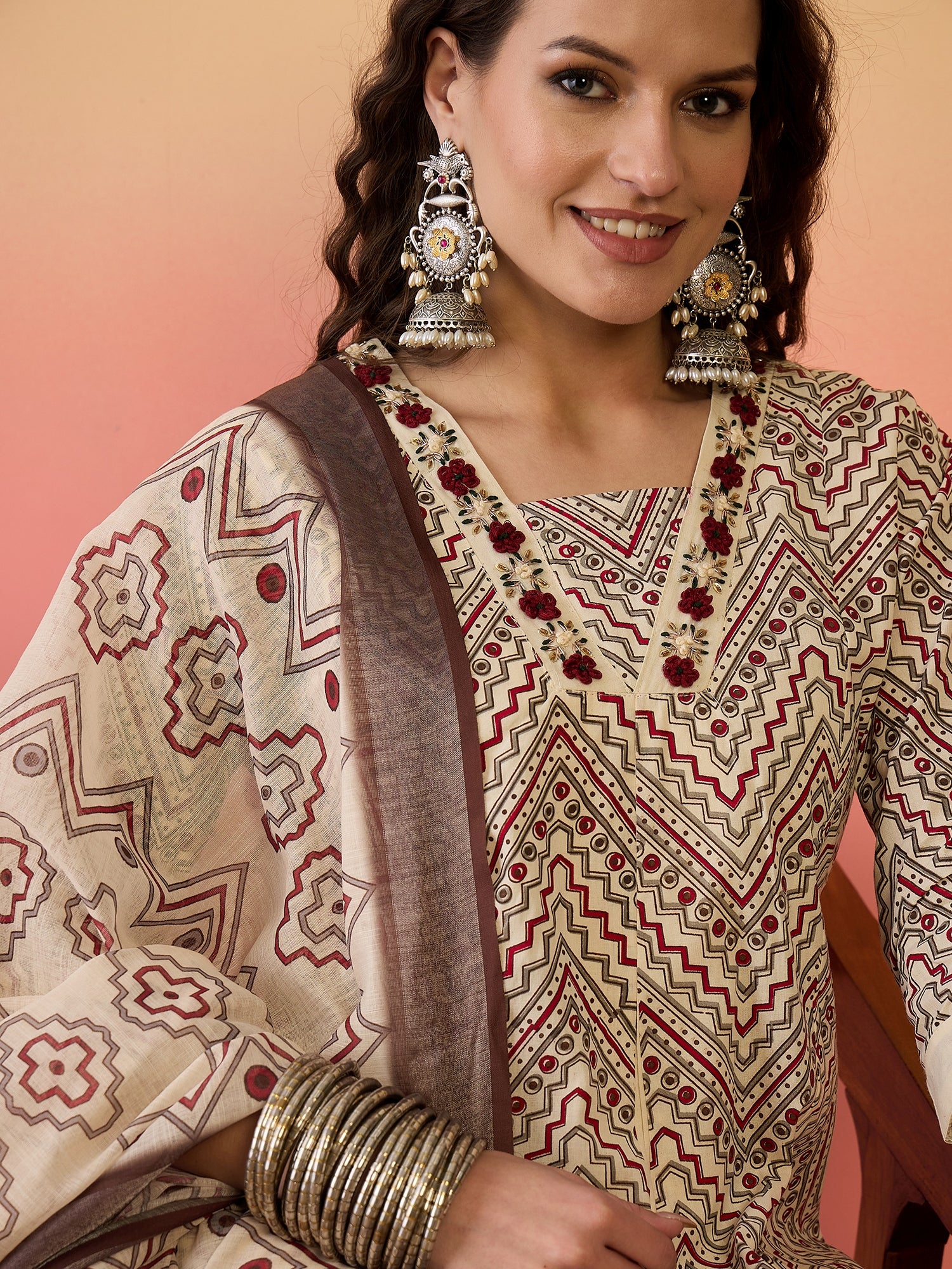 Women Embroidered Anarkali Kurta Set With Dupatta