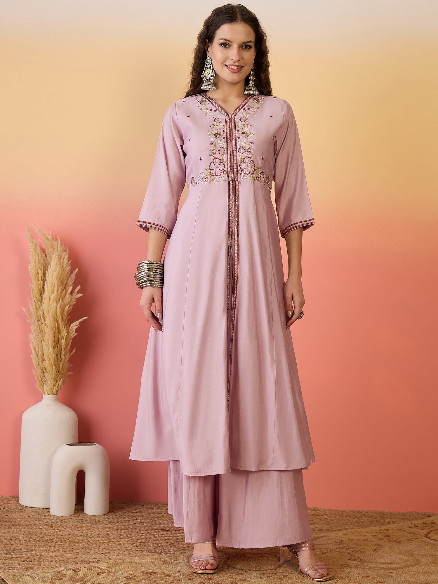 Embroidered Kurta Palazzo With Dupatta