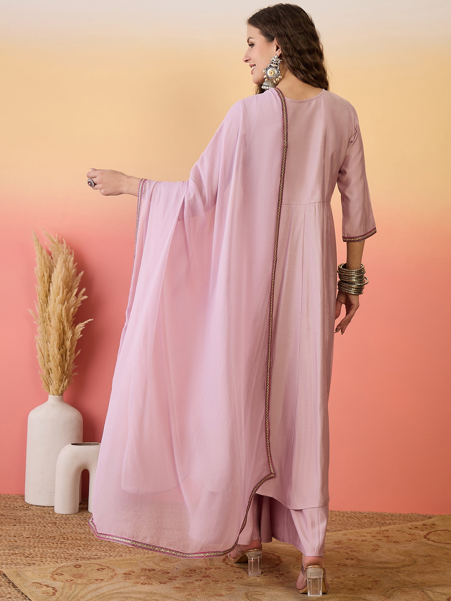 Embroidered Kurta Palazzo With Dupatta