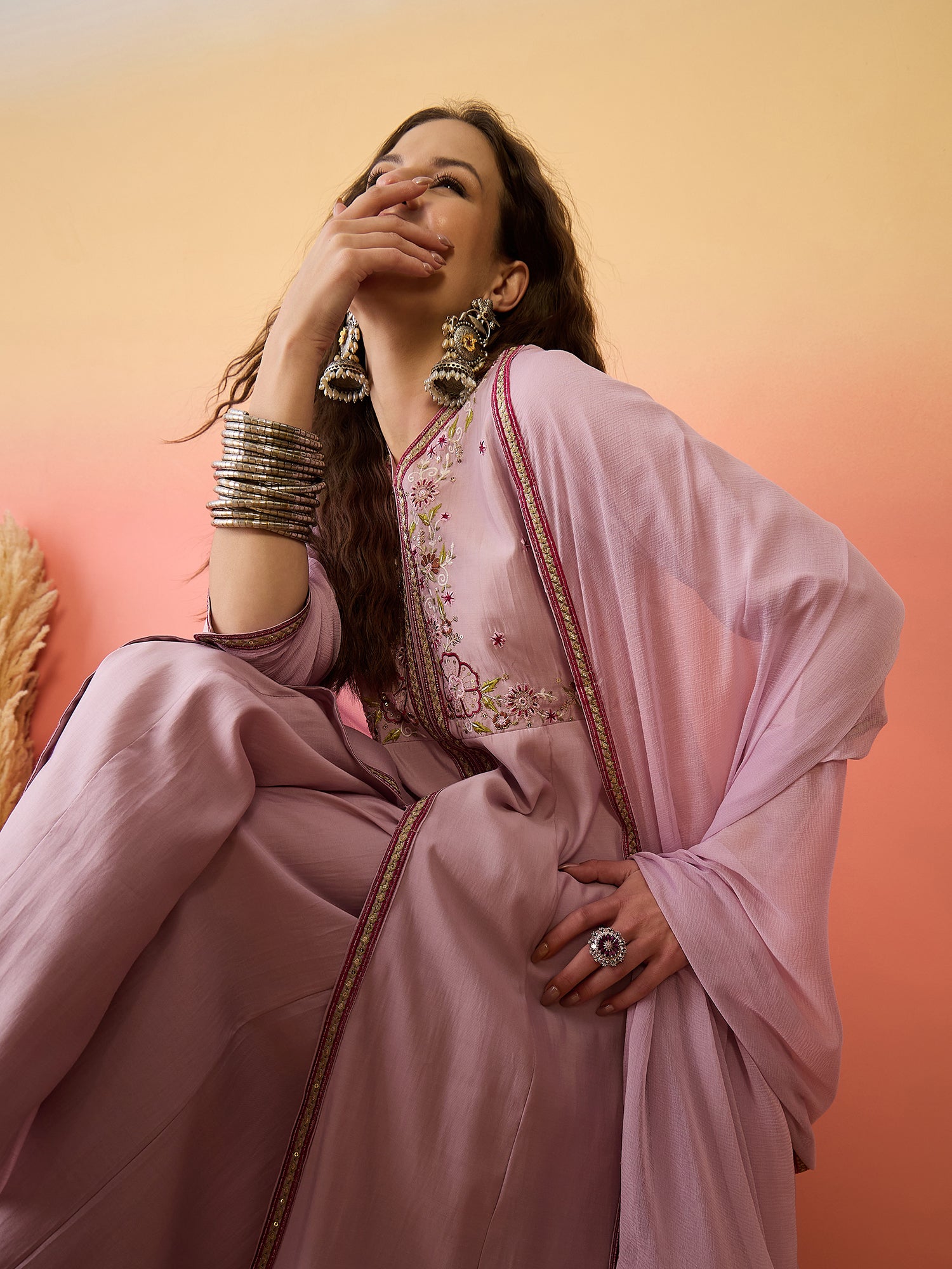 Embroidered Kurta Palazzo With Dupatta