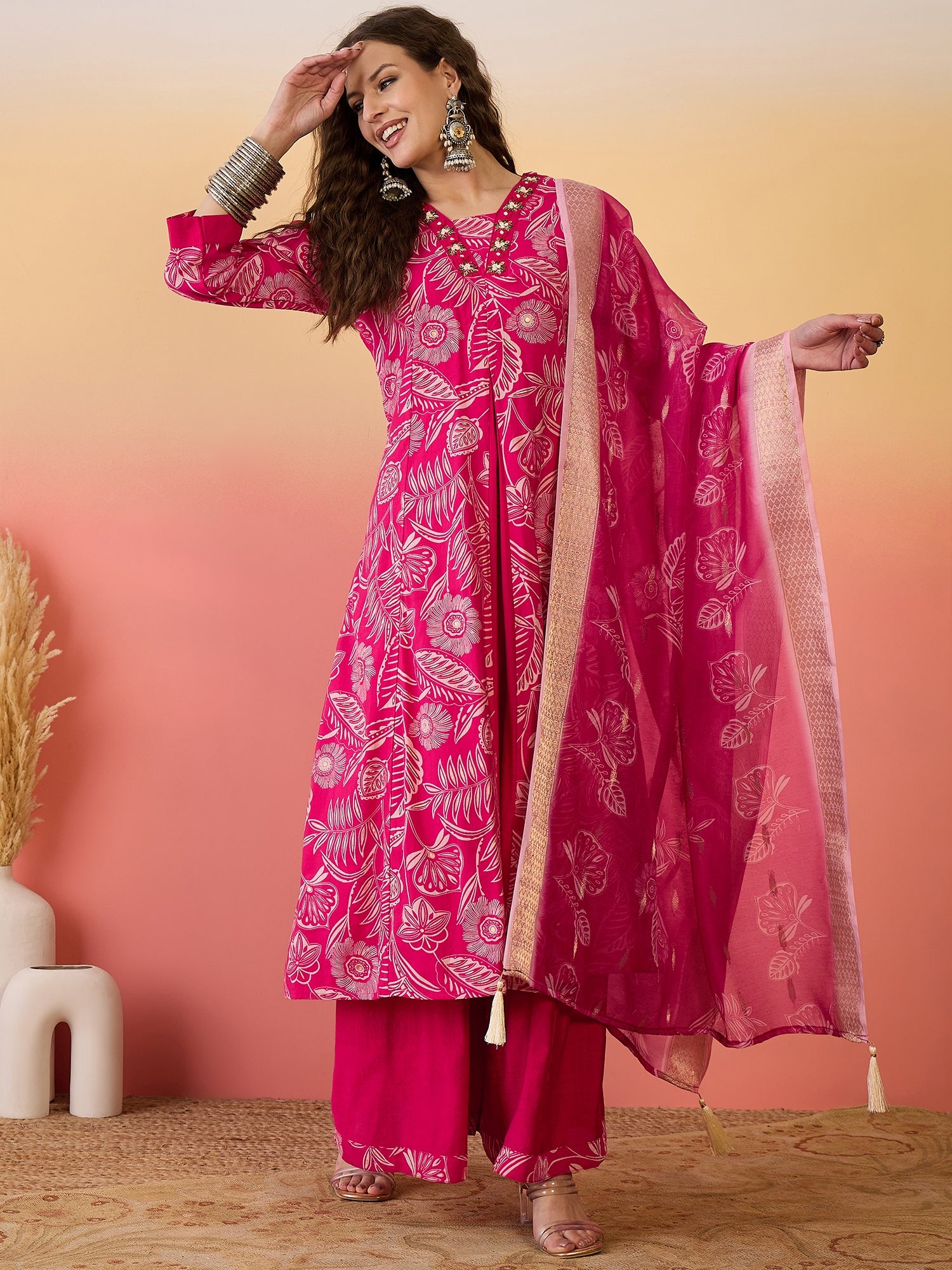 Yoke Design Anarkali Kurta Set With Dupatta