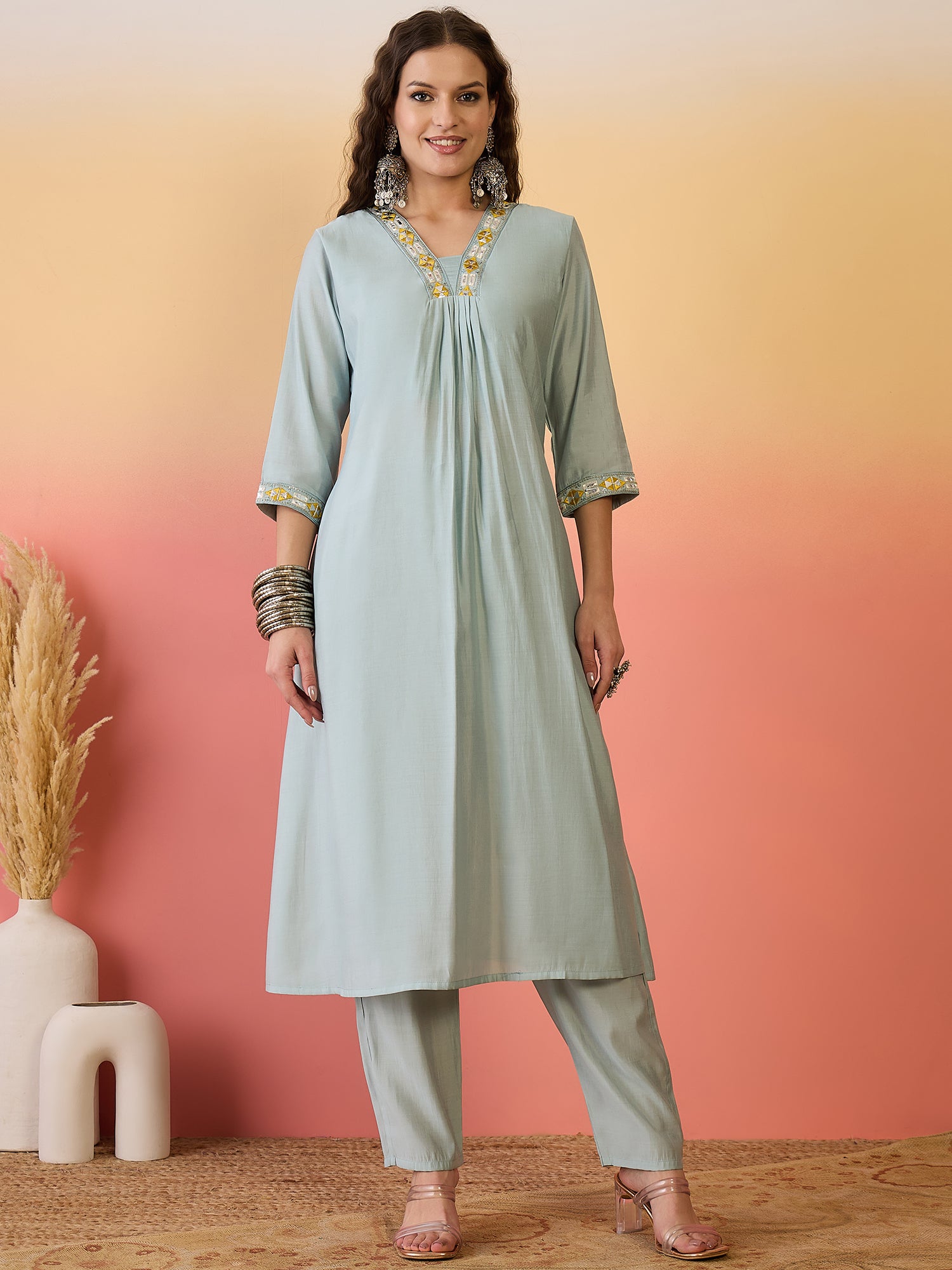 Self Design A-Line Kurta Set With Dupatta