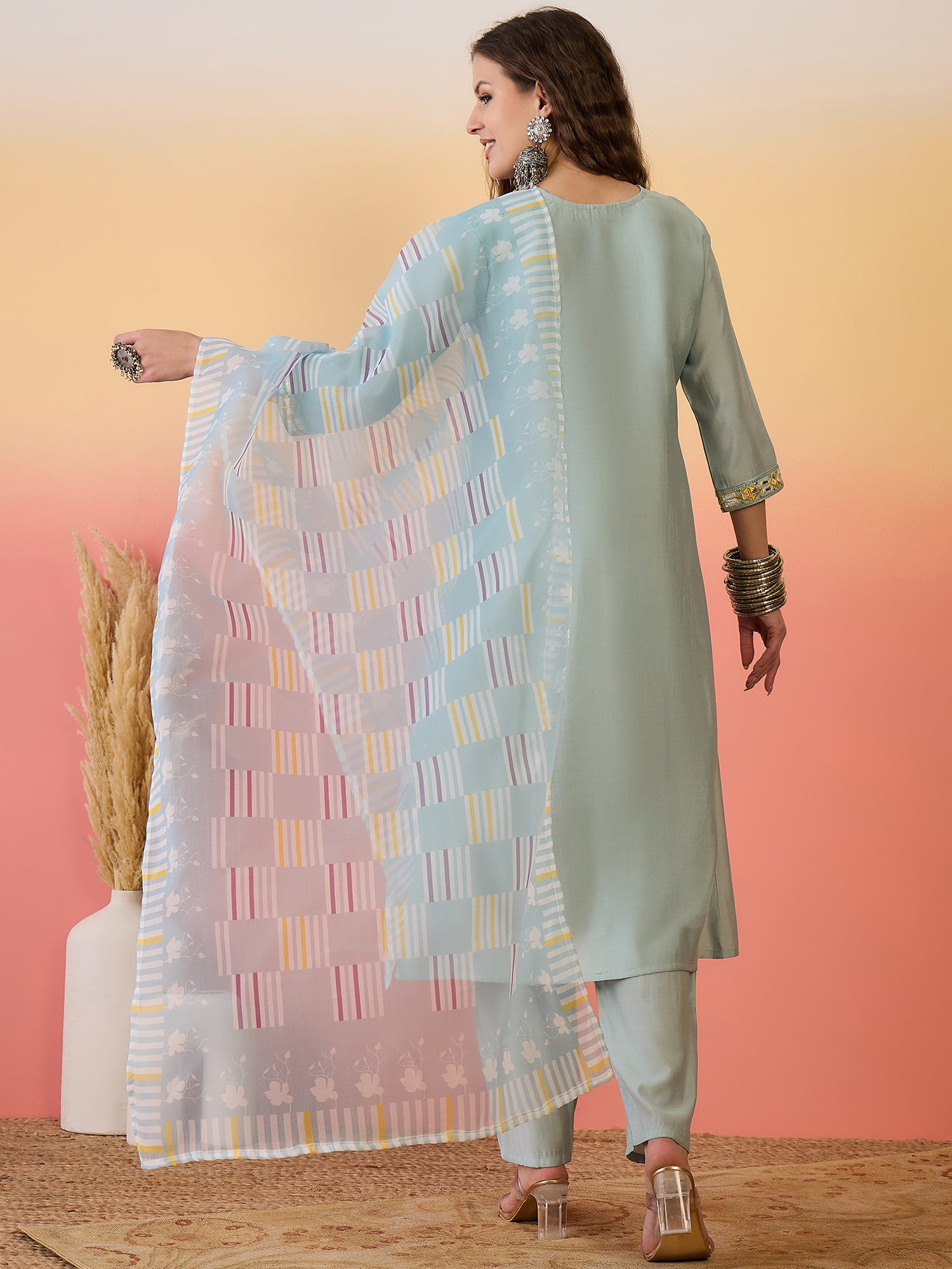 Self Design A-Line Kurta Set With Dupatta