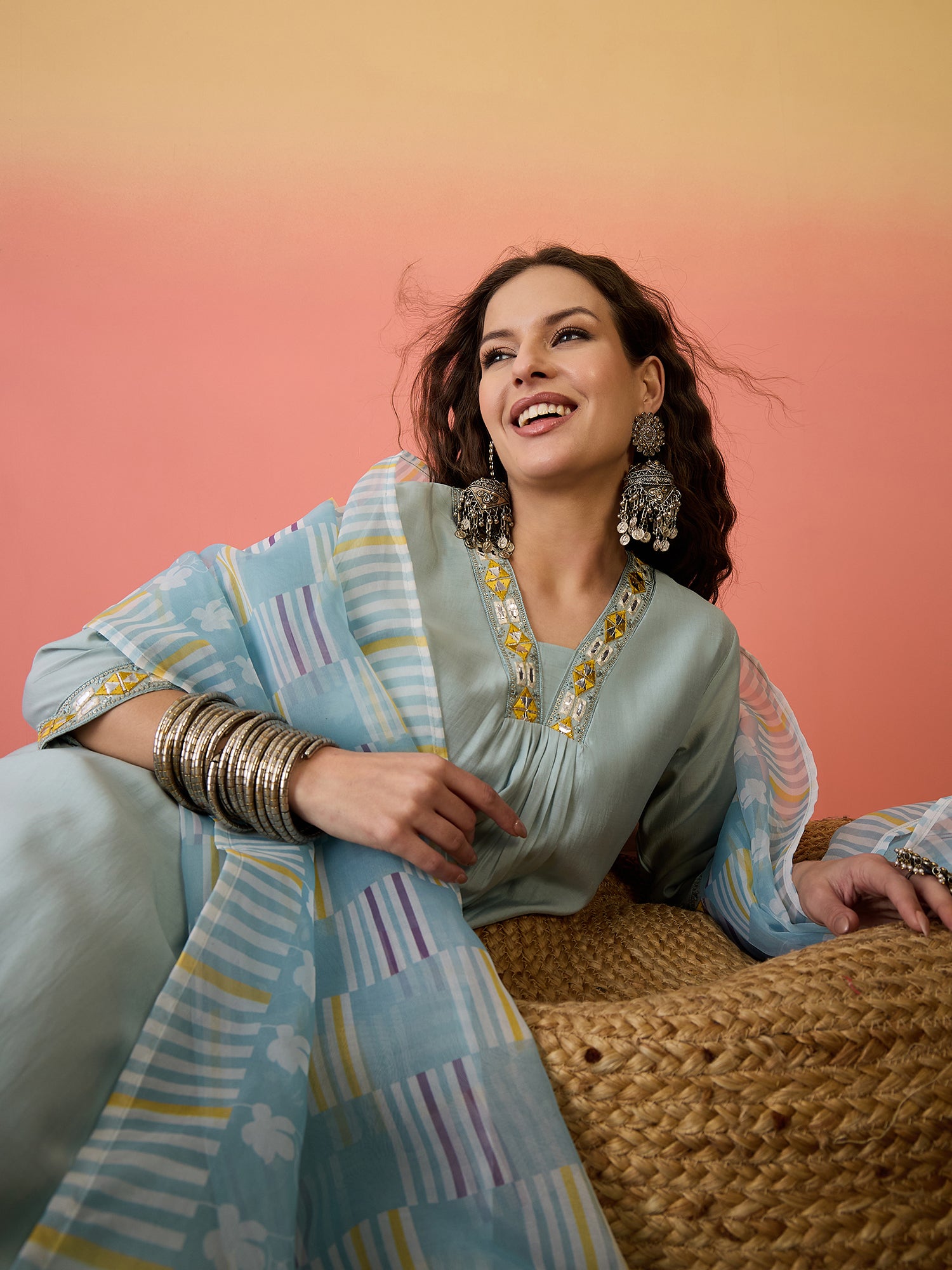 Self Design A-Line Kurta Set With Dupatta