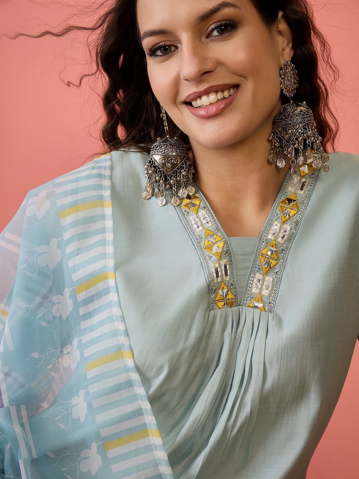 Self Design A-Line Kurta Set With Dupatta