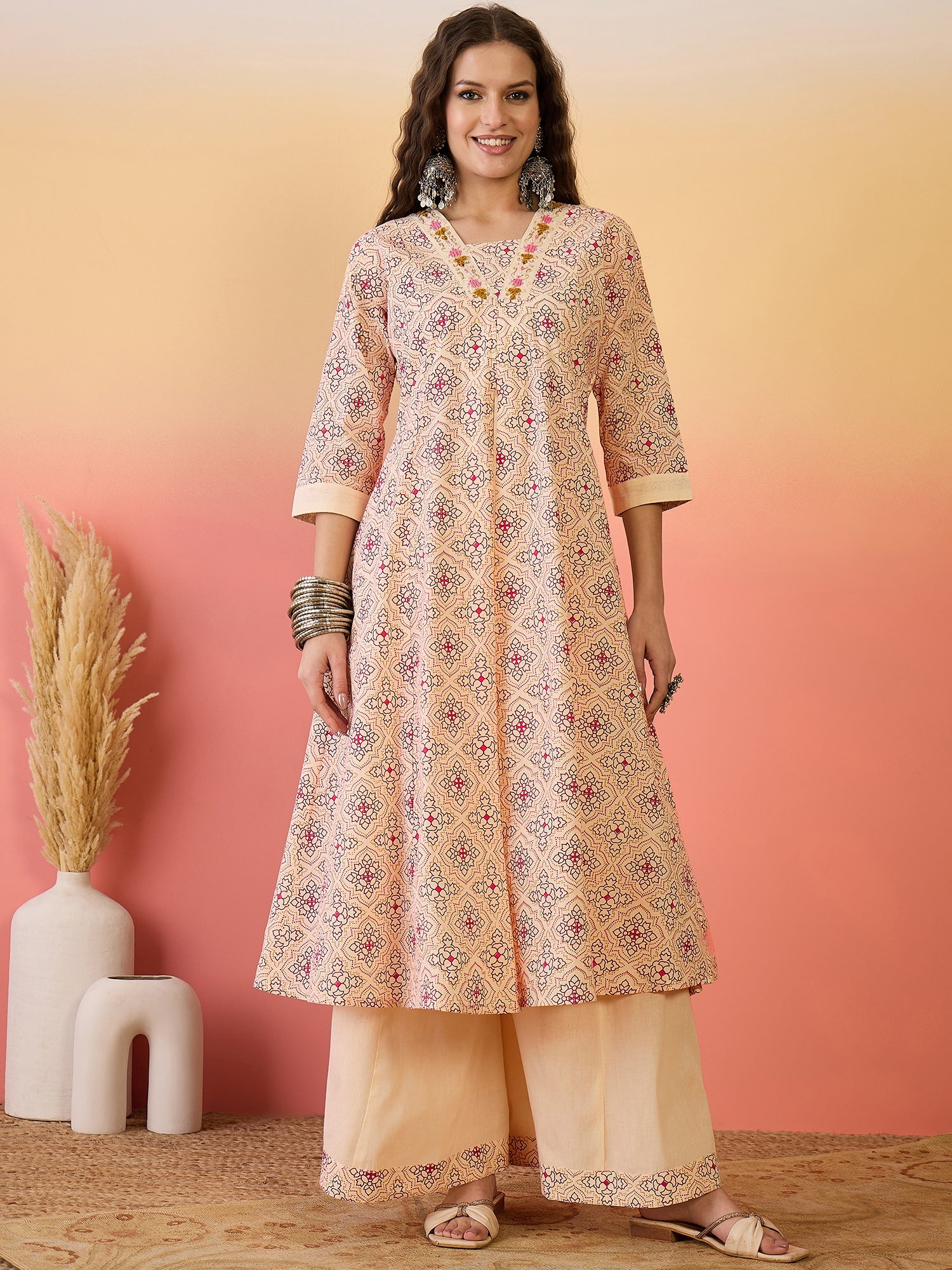 Women Printed Kurta & Palazzo With Dupatta