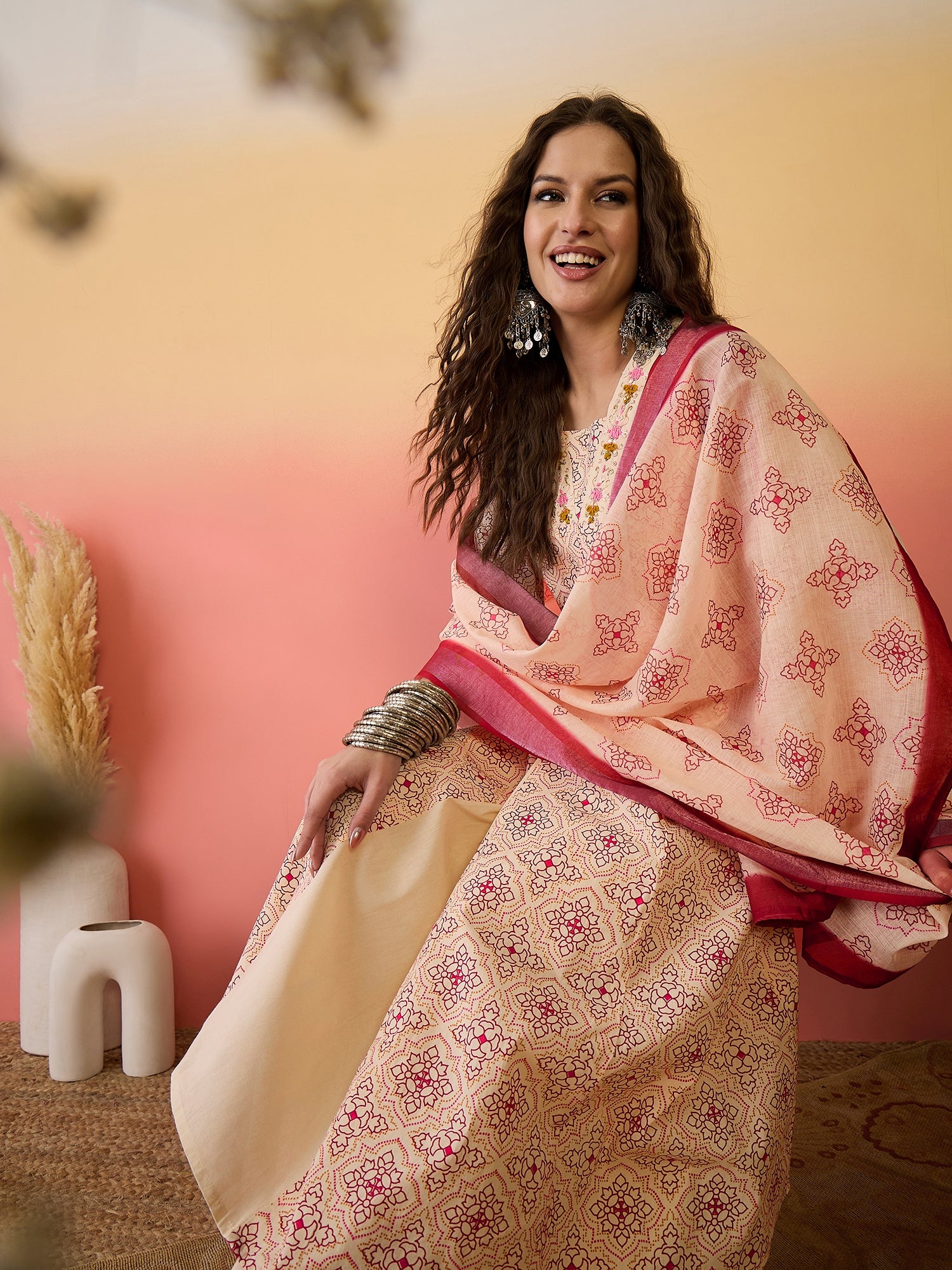 Women Printed Kurta & Palazzo With Dupatta