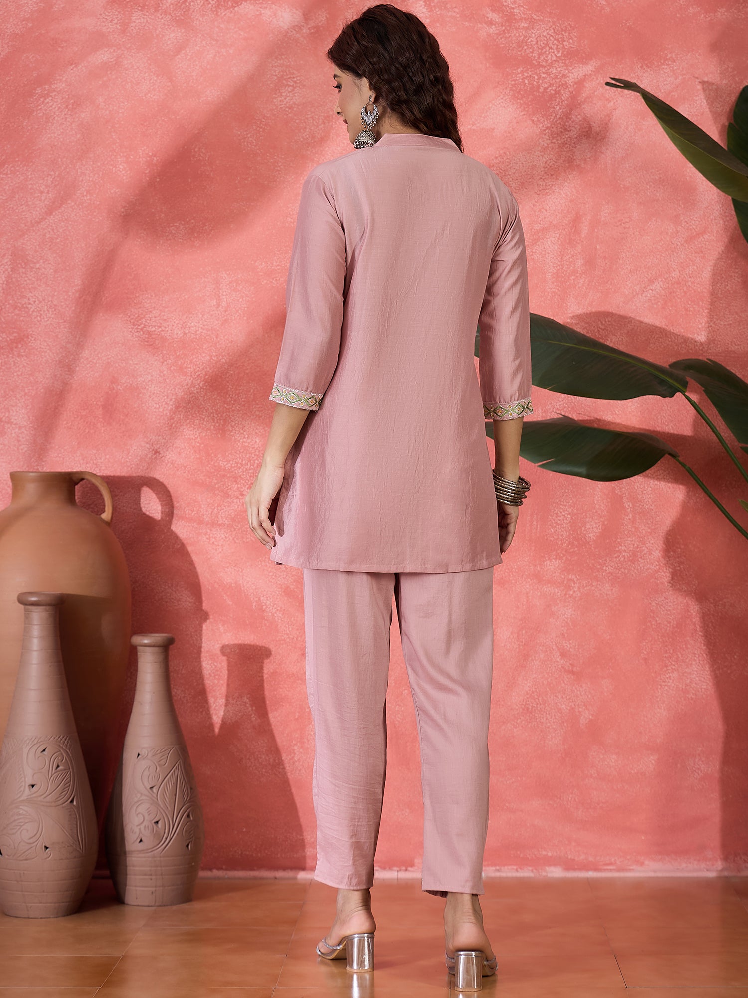 Embroidered Mandarin Collar Tunic & Trouser