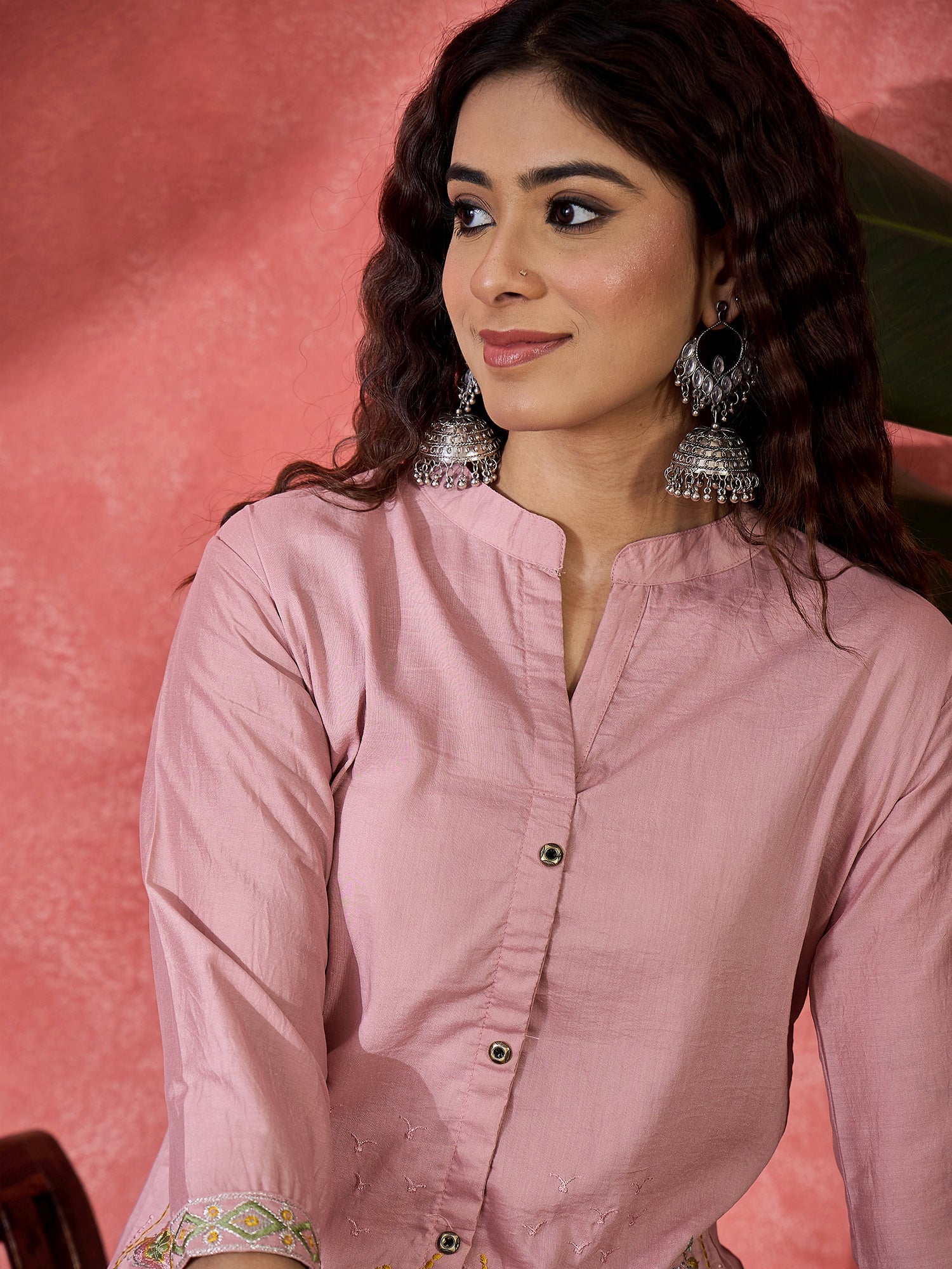 Embroidered Mandarin Collar Tunic & Trouser