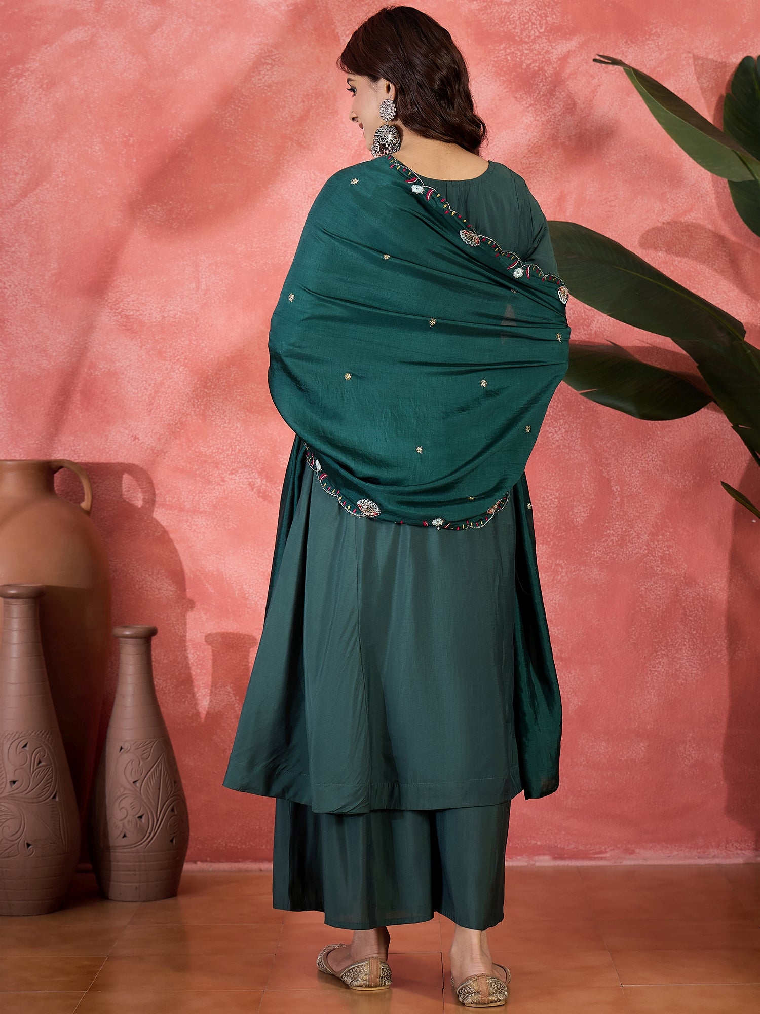 Women Embroidered Anarkali Kurta With Palazzo & Dupatta