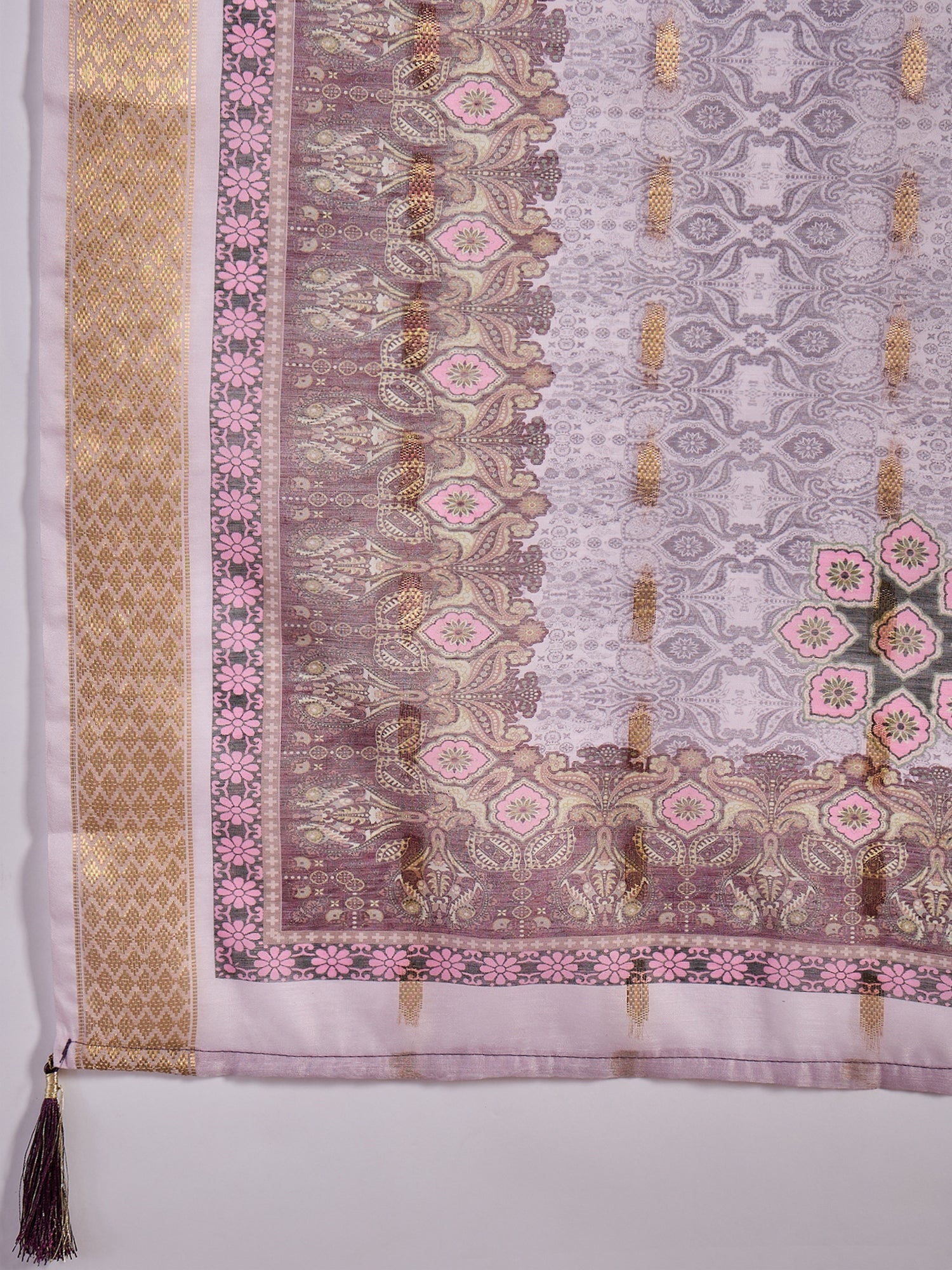 Women V-Neck Printed & Embroidered Anarkali Kurta & Trousers With Dupatta