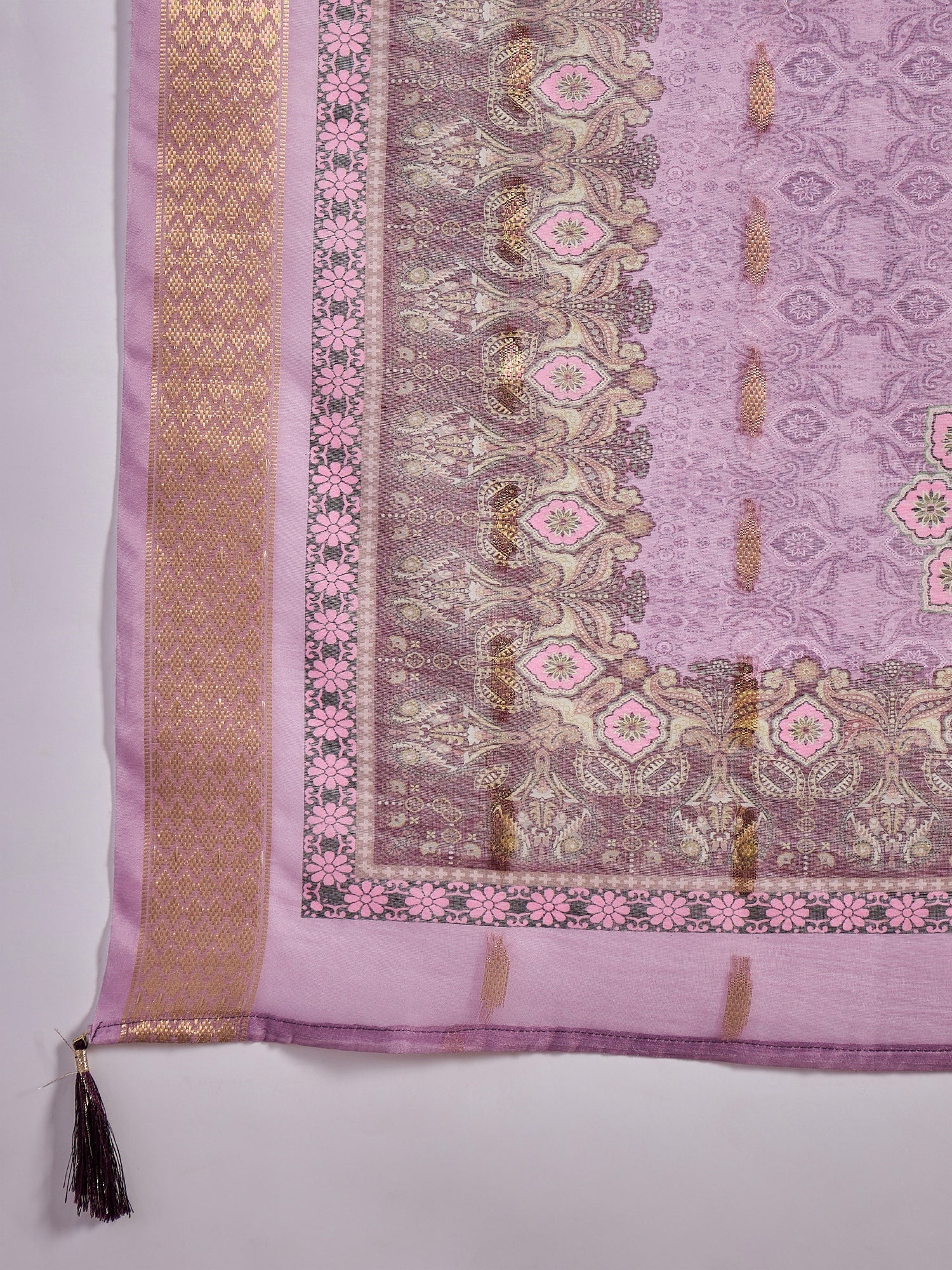 Women V-Neck Printed & Embroidered Anarkali Kurta & Trousers With Dupatta