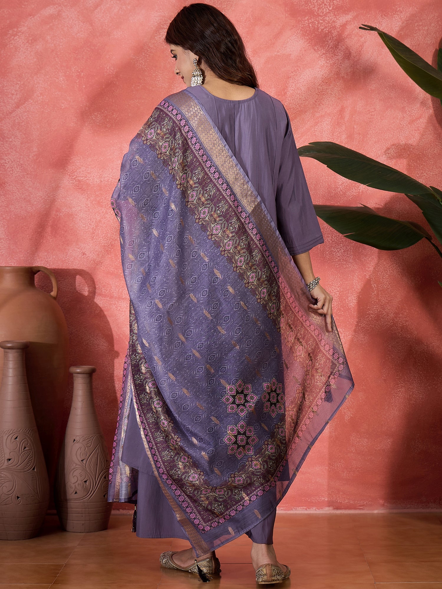 Women Block Printed & Embroidered Anarkali Kurta Set