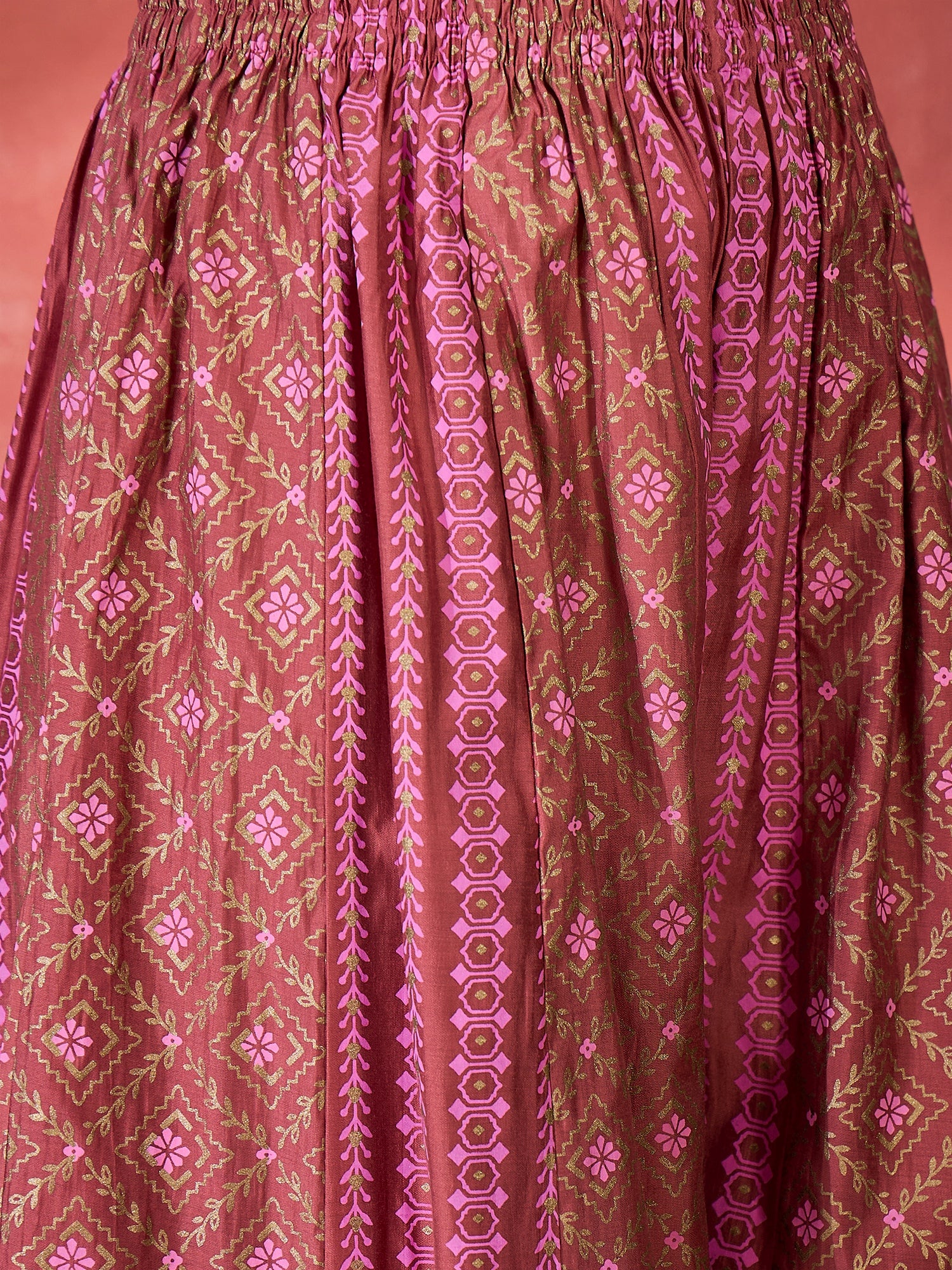 Block Printed & Embroidered Anarkali Kurta & Palazzo With Dupatta