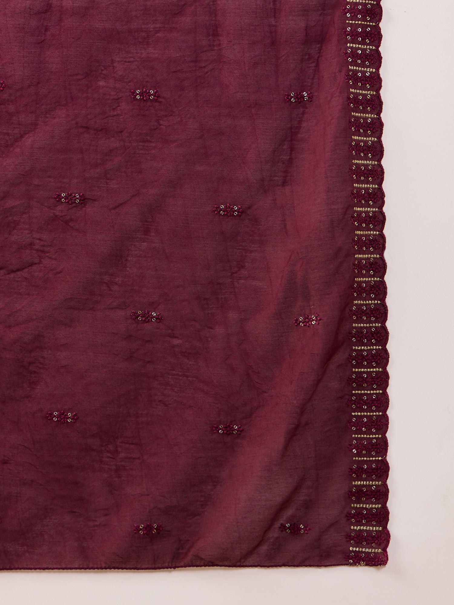 Embroidered Straight Sequinned Pure Silk A-Line Kurti Set