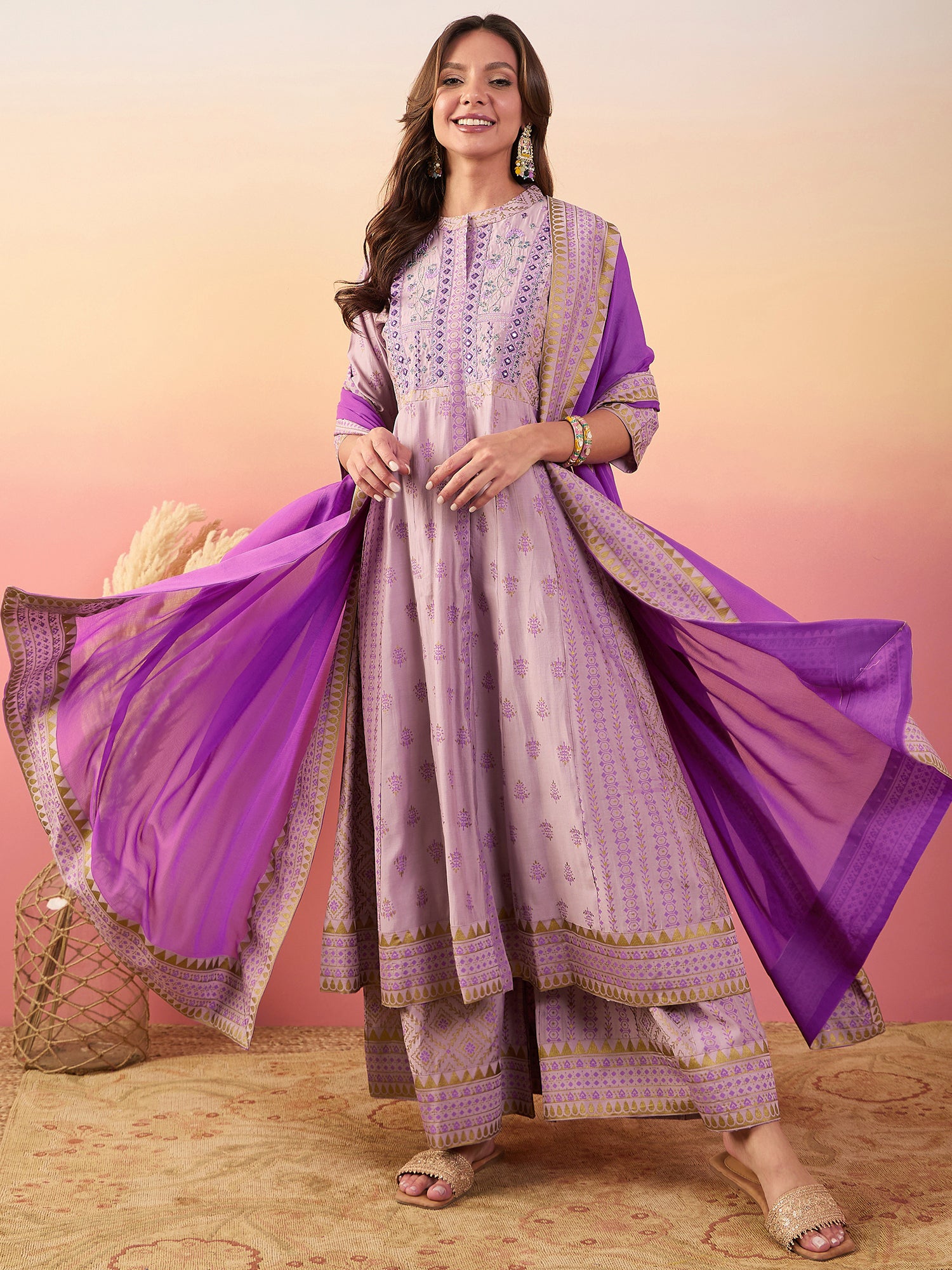 Women Embroidered Anarkali Kurta Set With Dupatta