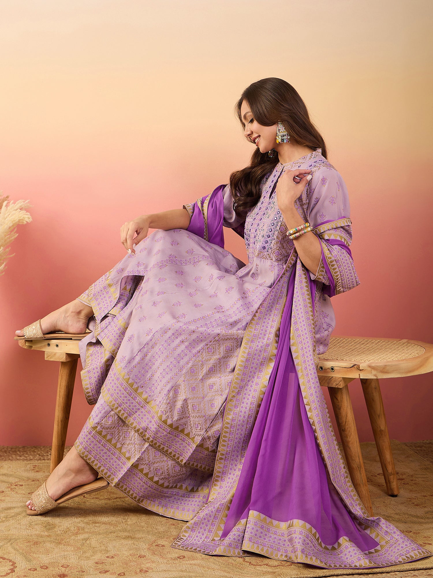 Women Embroidered Anarkali Kurta Set With Dupatta