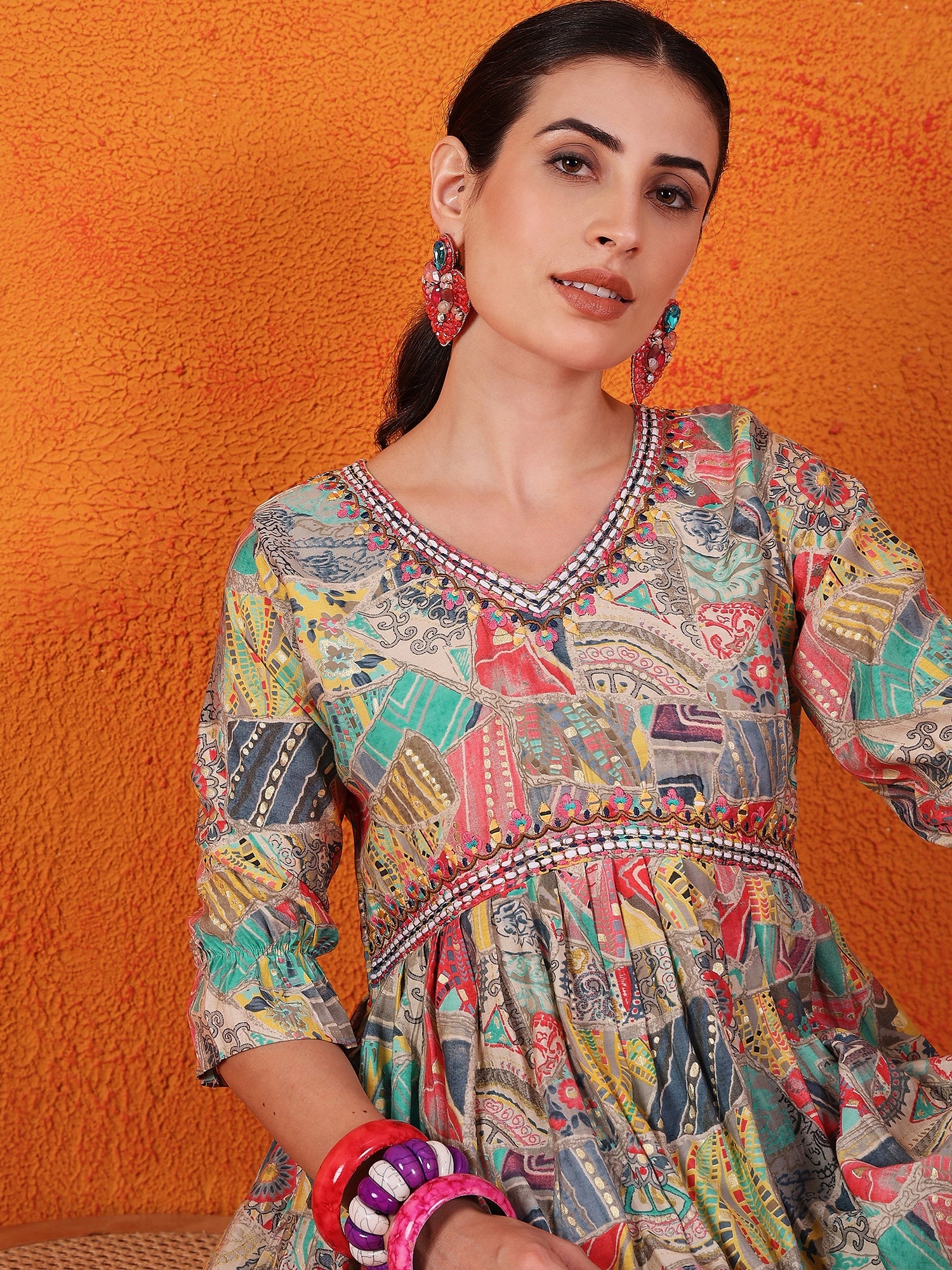 Women Modal, Silk Blend Ethnic Top Palazzo Set