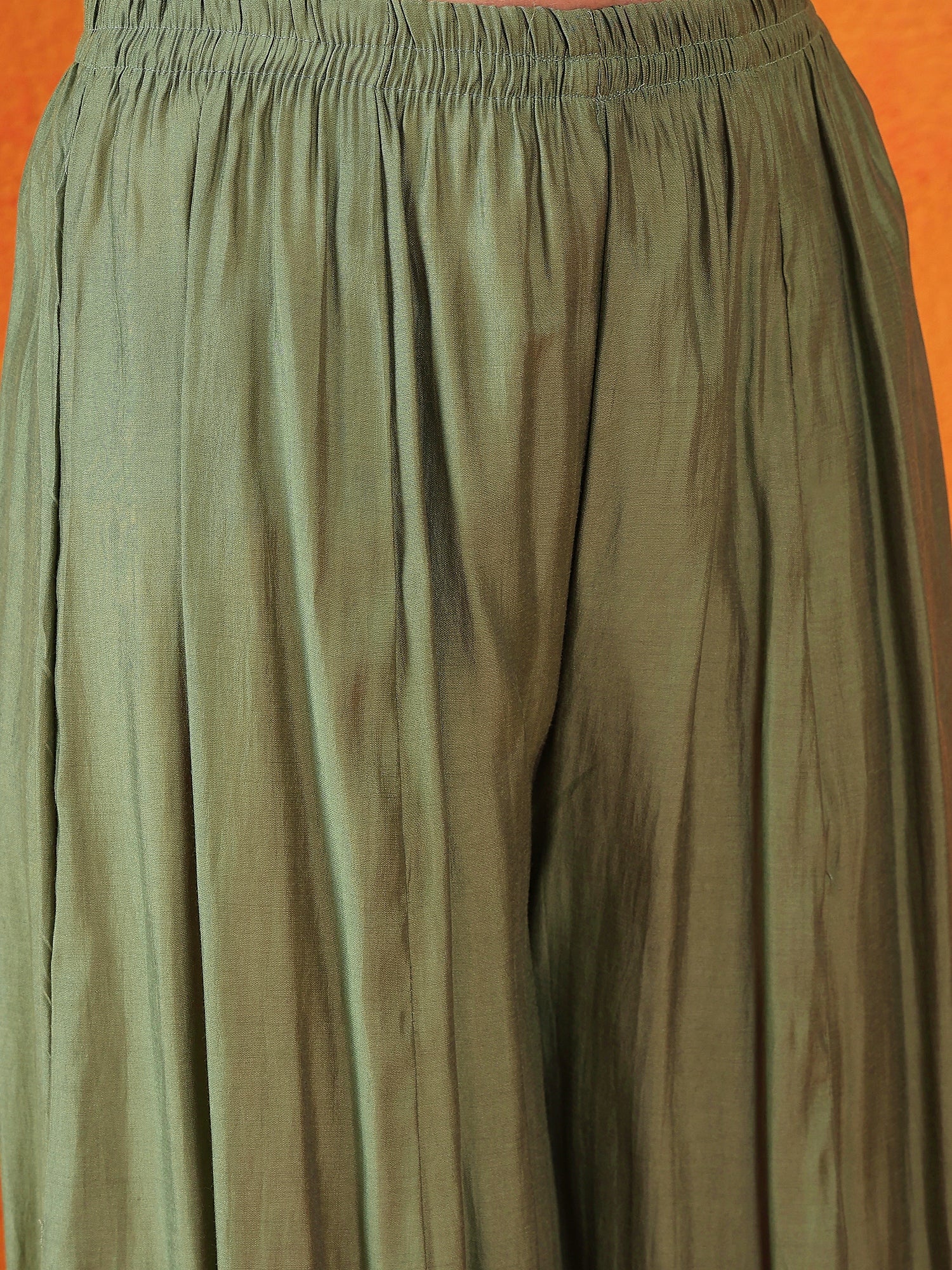 Embroidered Thread Work Pure Silk Kurti With Palazzos & Dupatta