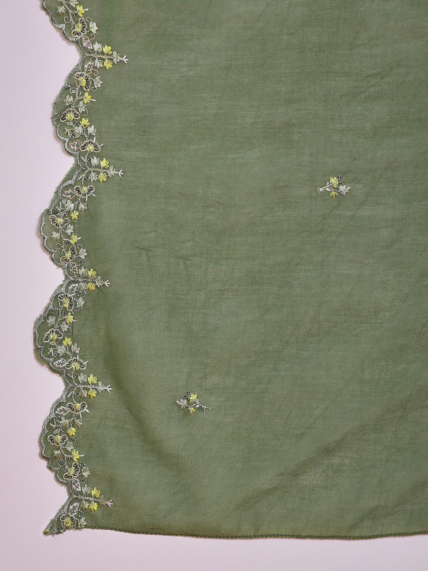 Embroidered Thread Work Pure Silk Kurti With Palazzos & Dupatta