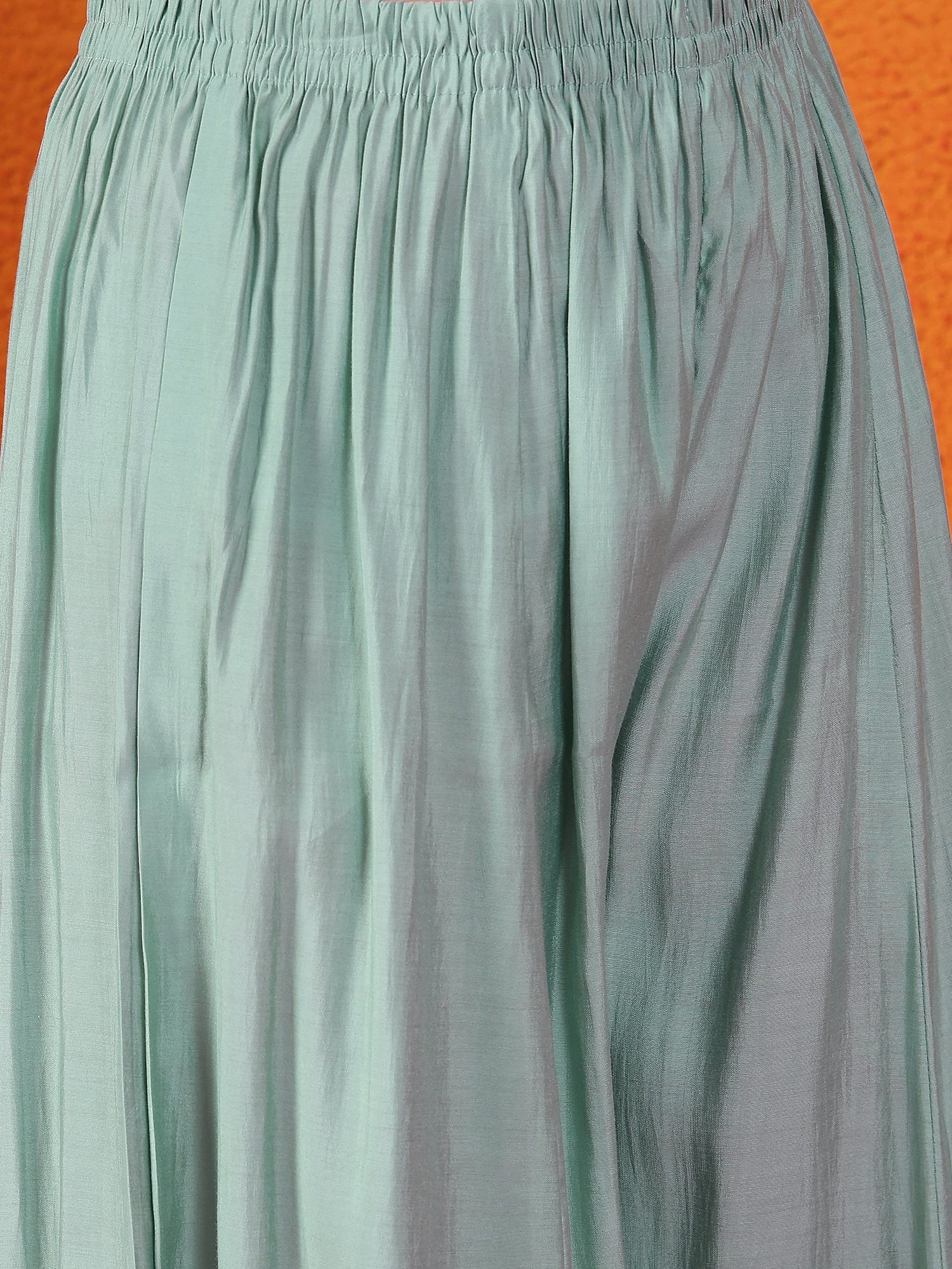 Embroidered Hand Work Silk Kurti With Palazzos & Dupatta