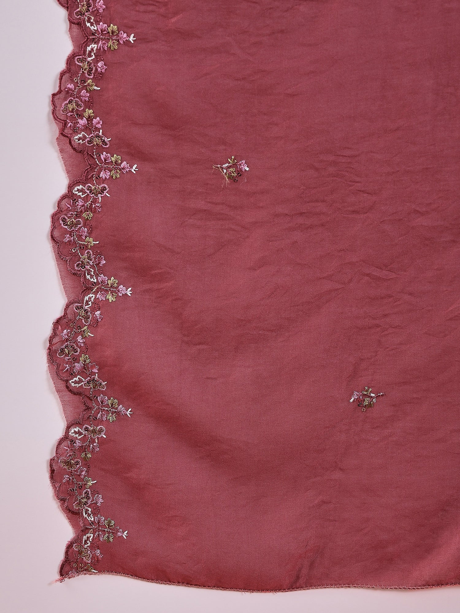 Embroidered Thread Work Pure Silk Kurti With Palazzos & Dupatta