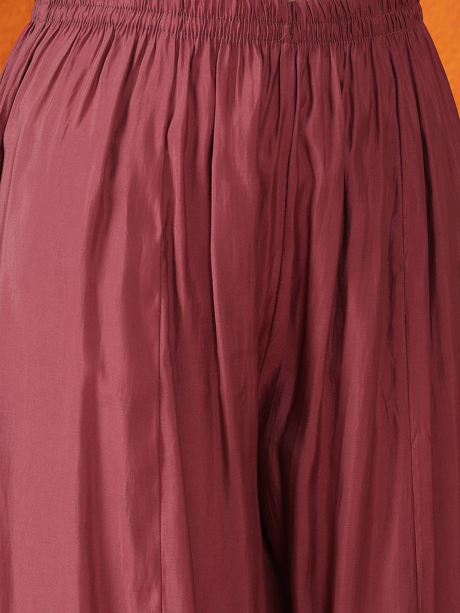 Embroidered Thread Work Pure Silk Kurti With Palazzos & Dupatta