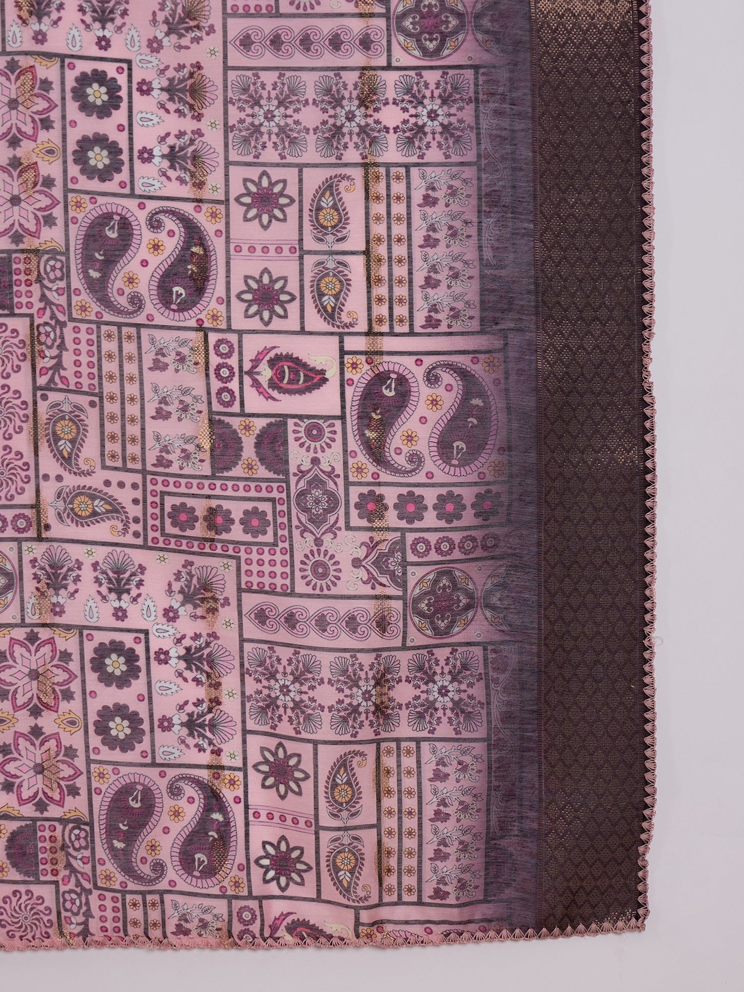 Floral Embroidered V-Neck Thread Work Pure Silk Straight Kurta Set